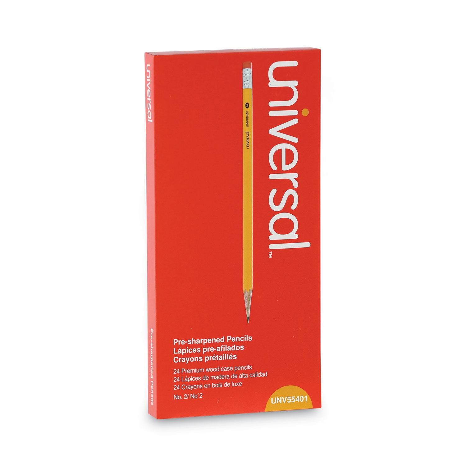 Universal™ #2 Pre-Sharpened Woodcase Pencil, Hb (#2), Black Lead, Yellow Barrel, 24/pack