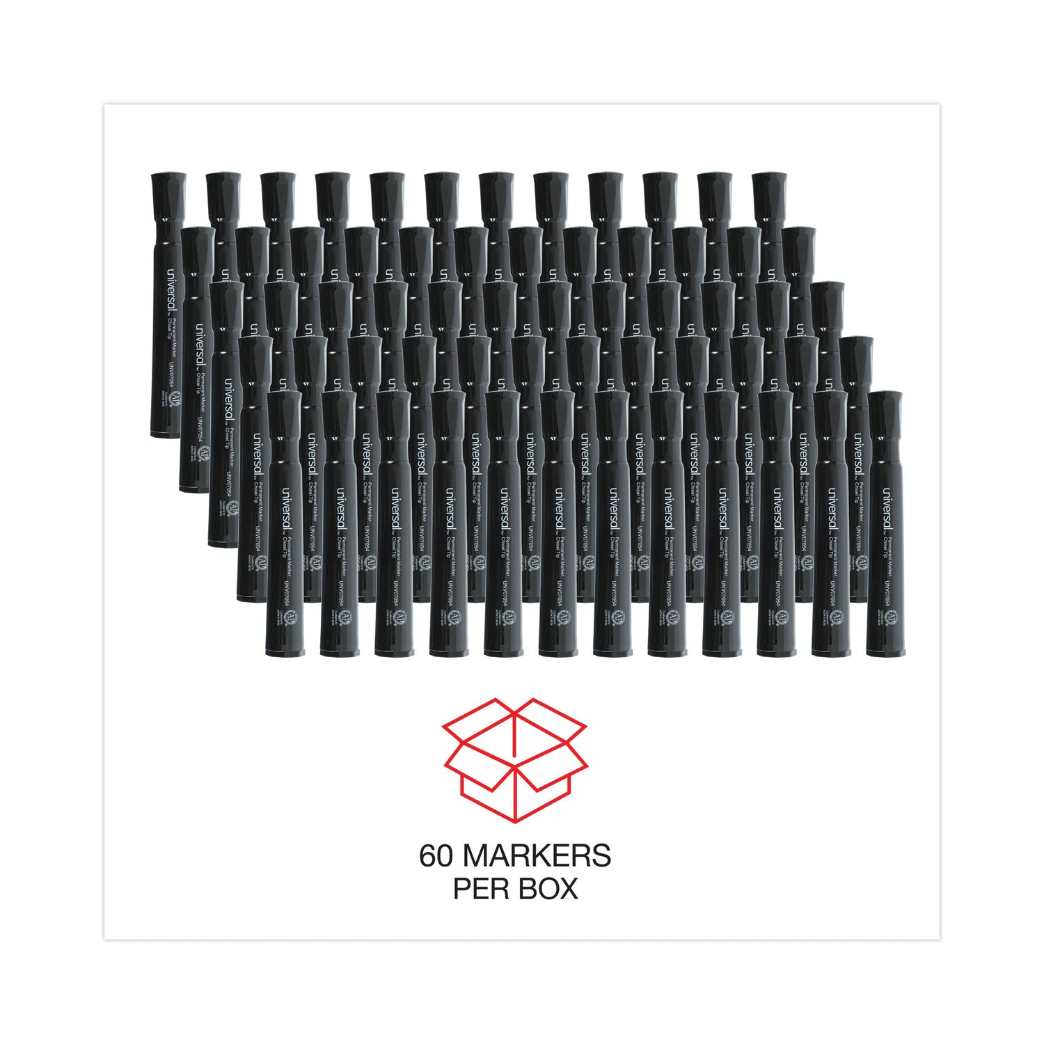 Universal™ Chisel Tip Permanent Marker Value Pack, Broad Chisel Tip, Black, 60/pack