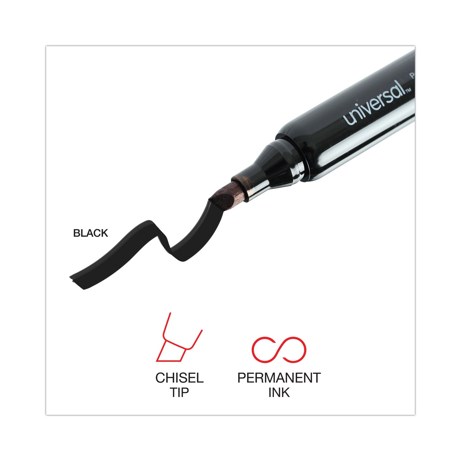 Universal™ Chisel Tip Permanent Marker Value Pack, Broad Chisel Tip, Black, 60/pack