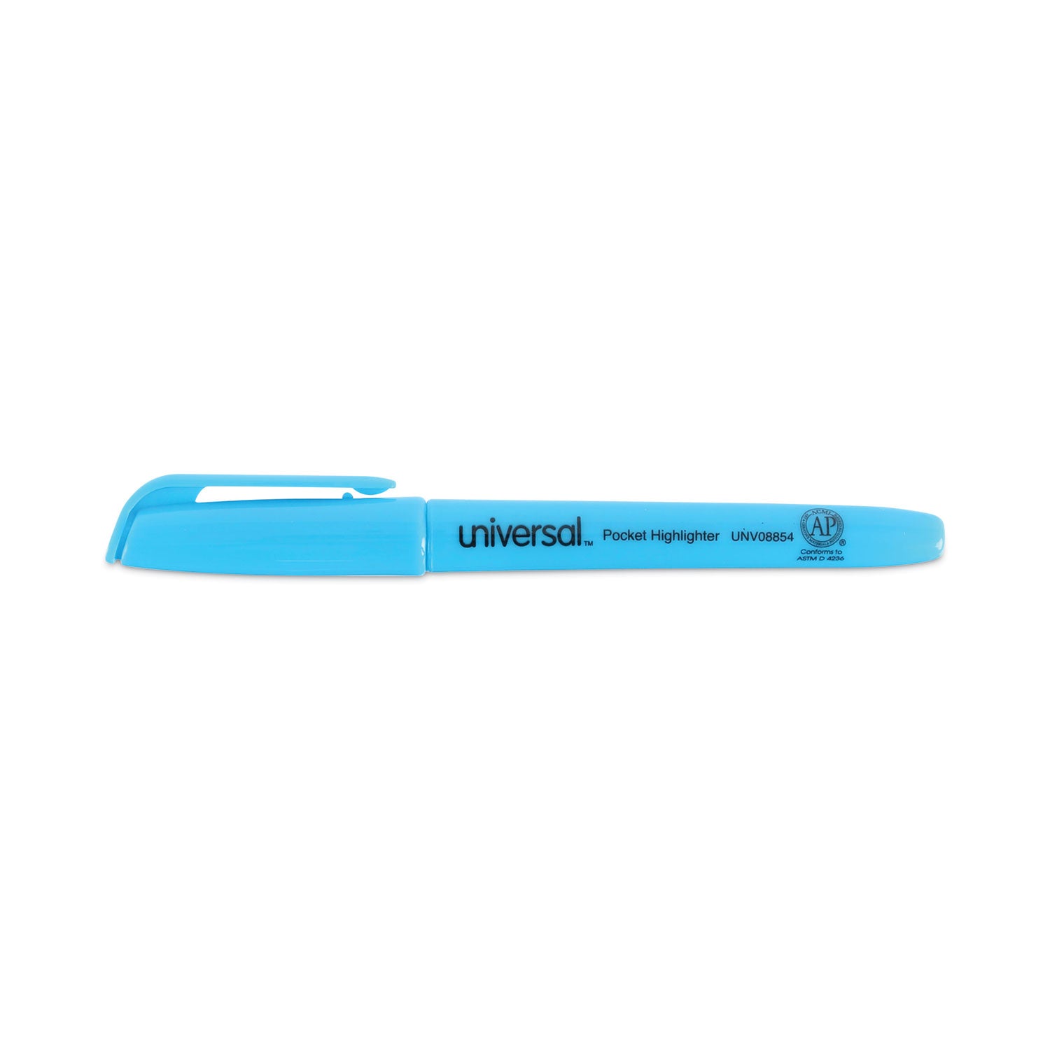 Universal™ Pocket Highlighters, Fluorescent Blue Ink, Chisel Tip, Blue Barrel, Dozen