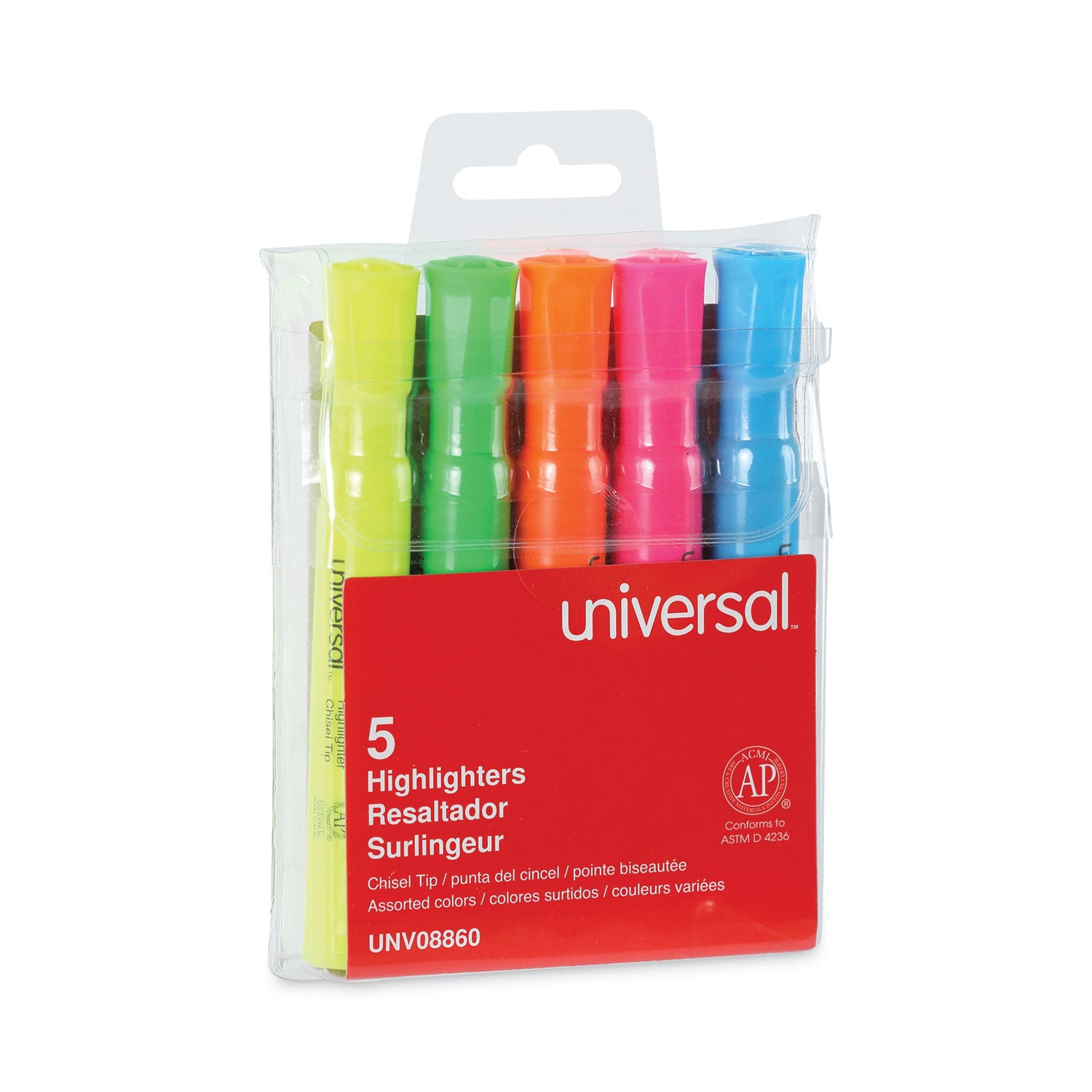Universal™ Desk Highlighters, Assorted Ink Colors, Chisel Tip, Assorted Barrel Colors, 5/set