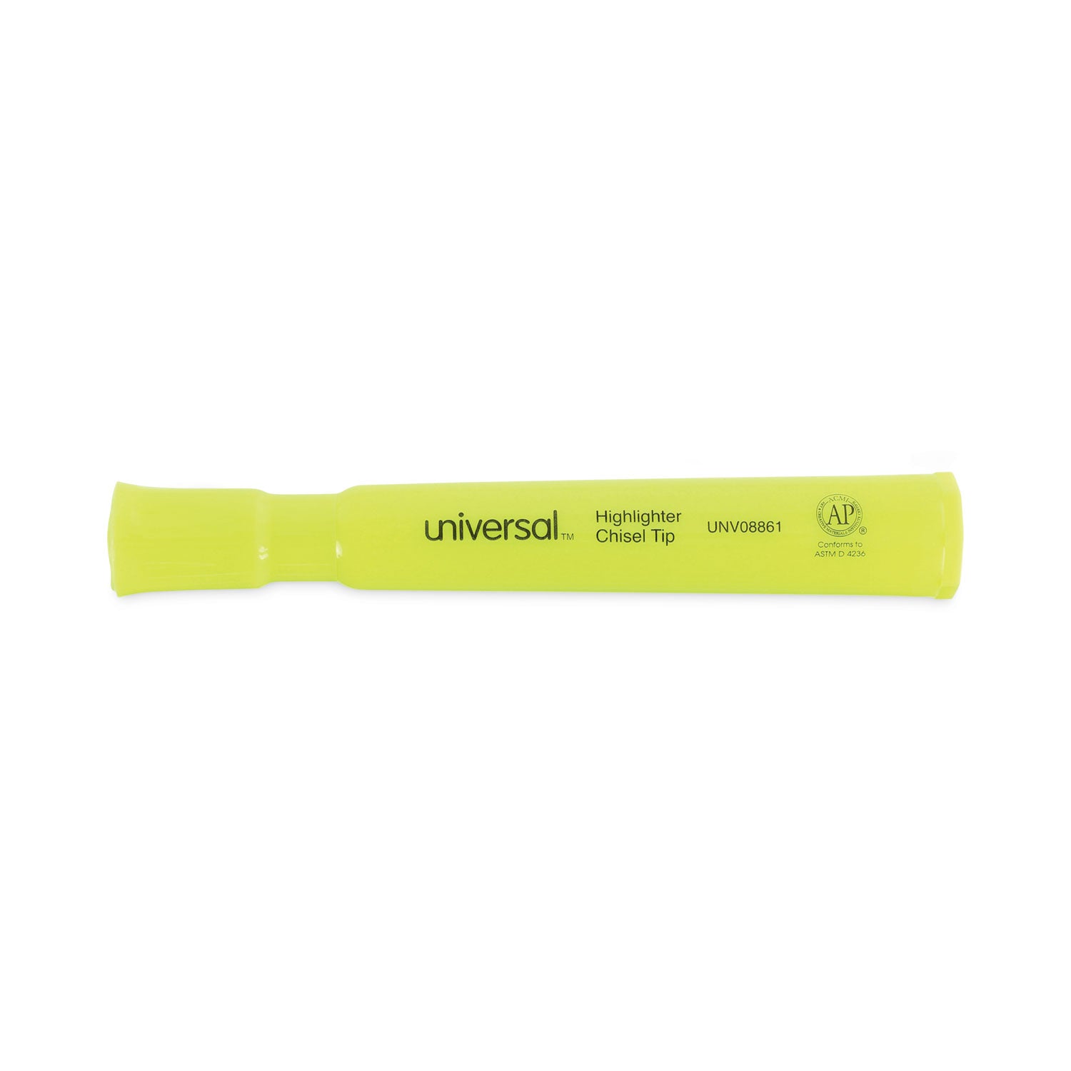 Universal™ Desk Highlighters, Fluorescent Yellow Ink, Chisel Tip, Yellow Barrel, Dozen