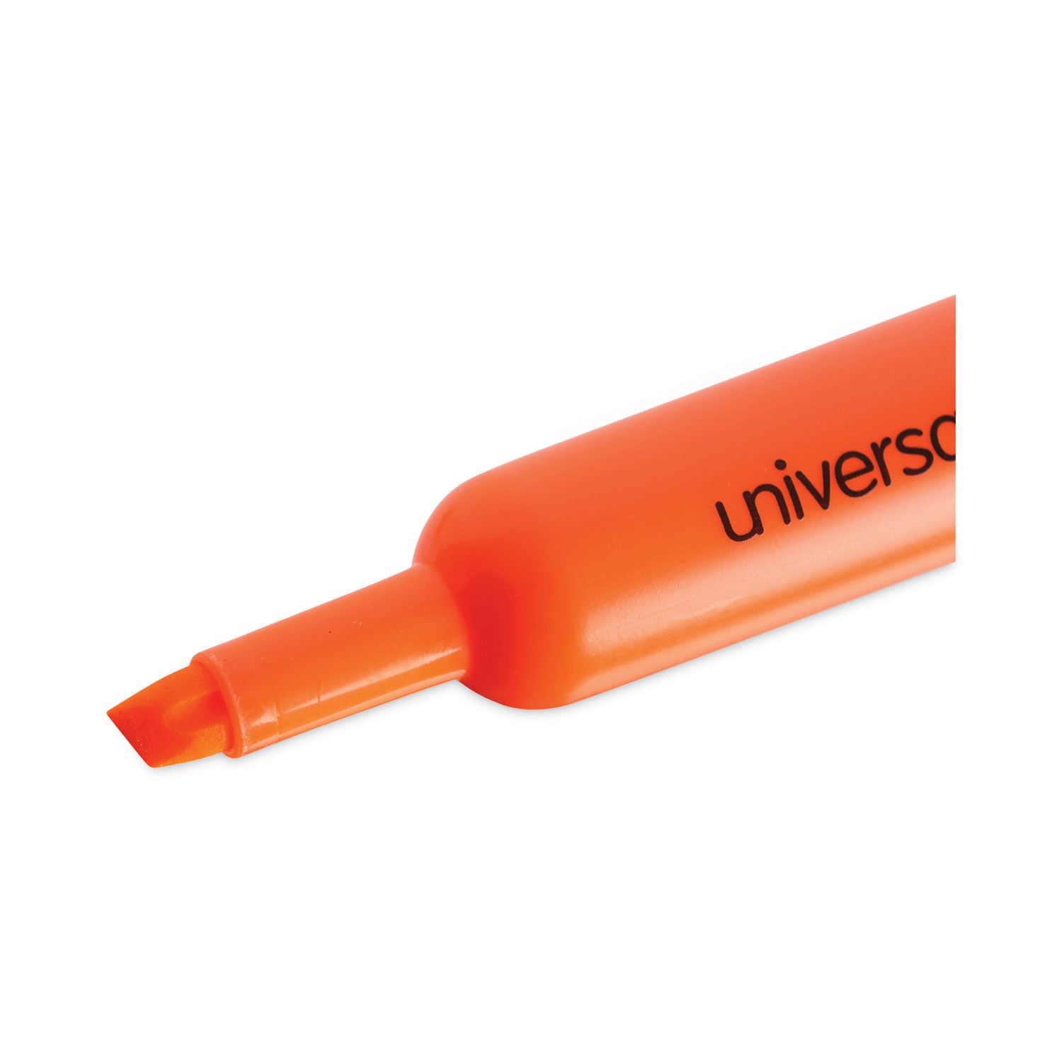 Universal™ Desk Highlighters, Fluorescent Orange Ink, Chisel Tip, Orange Barrel, Dozen