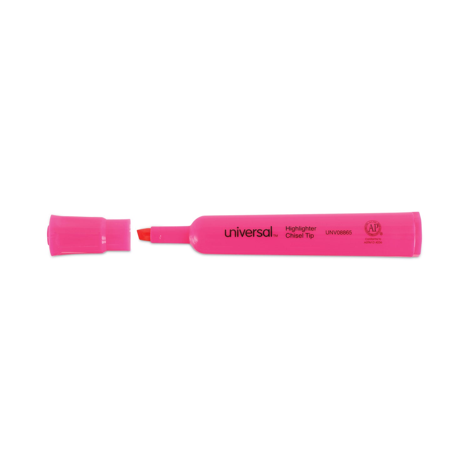 Universal™ Desk Highlighters, Fluorescent Pink Ink, Chisel Tip, Pink Barrel, Dozen
