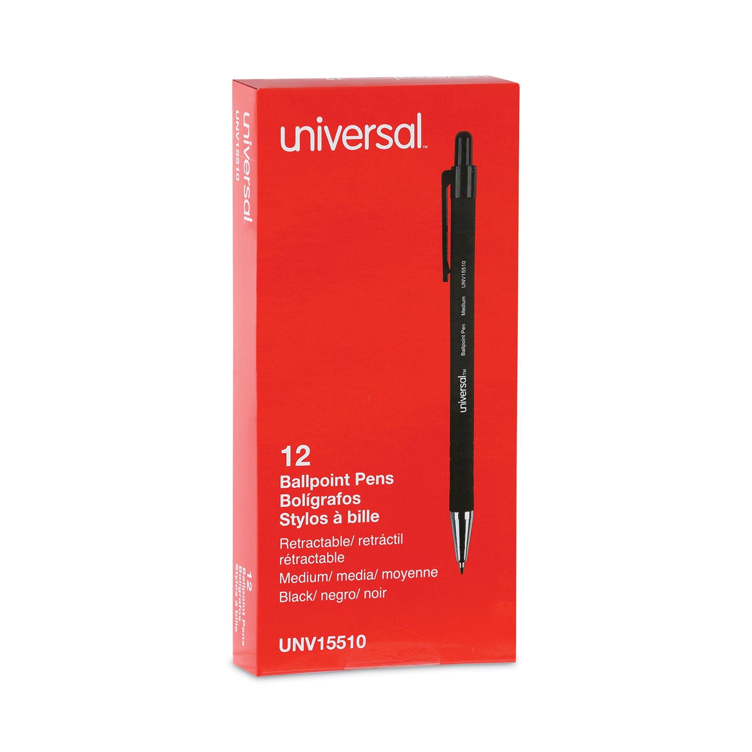 Universal™ Ballpoint Pen, Retractable, Medium 1 Mm, Black Ink, Black Barrel, Dozen