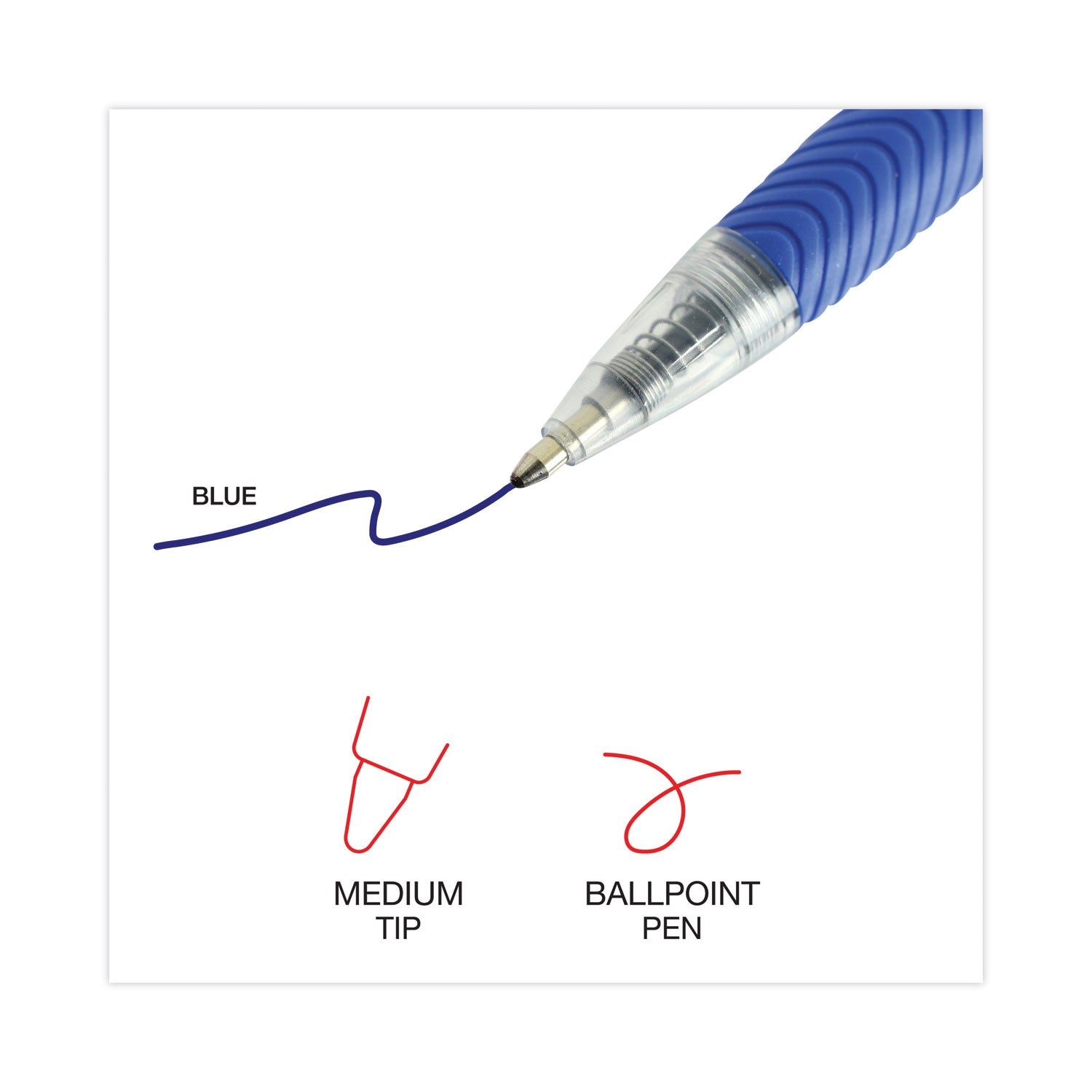 Universal™ Comfort Grip Ballpoint Pen, Retractable, Medium 1 mm, Blue Ink, Clear/Blue Barrel, Dozen