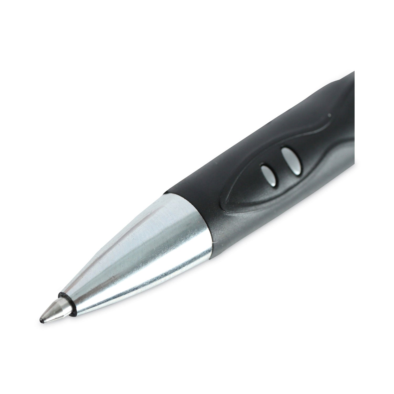 Universal™ Comfort Grip Gel Pen, Retractable, Medium 0.7 mm, Black Ink, Gray/Black/Silver Barrel, Dozen