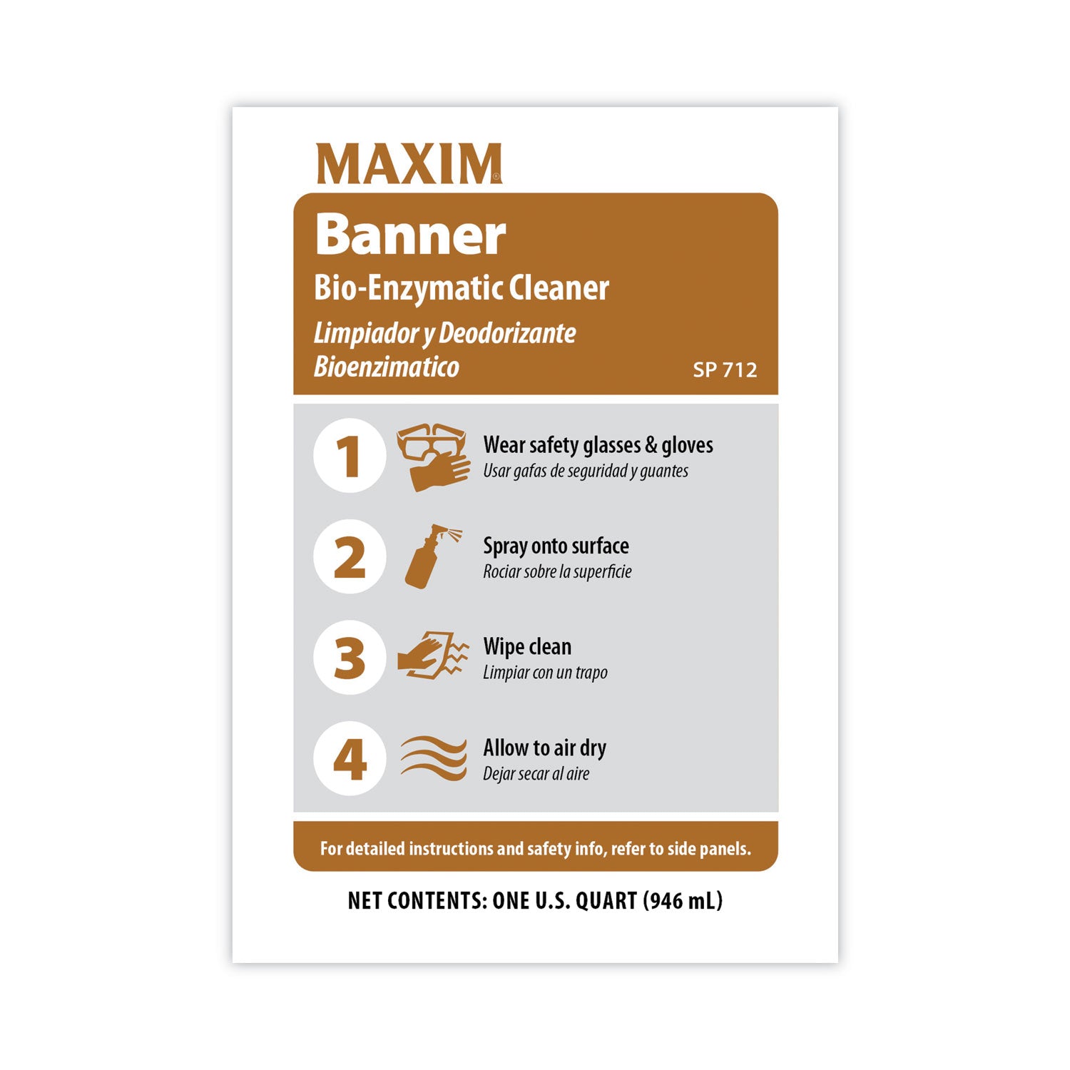 Maxim® Banner Bio-Enzymatic Cleaner, Safe-to-Ship, Fresh Scent, 32 oz Bottle, 6/Carton