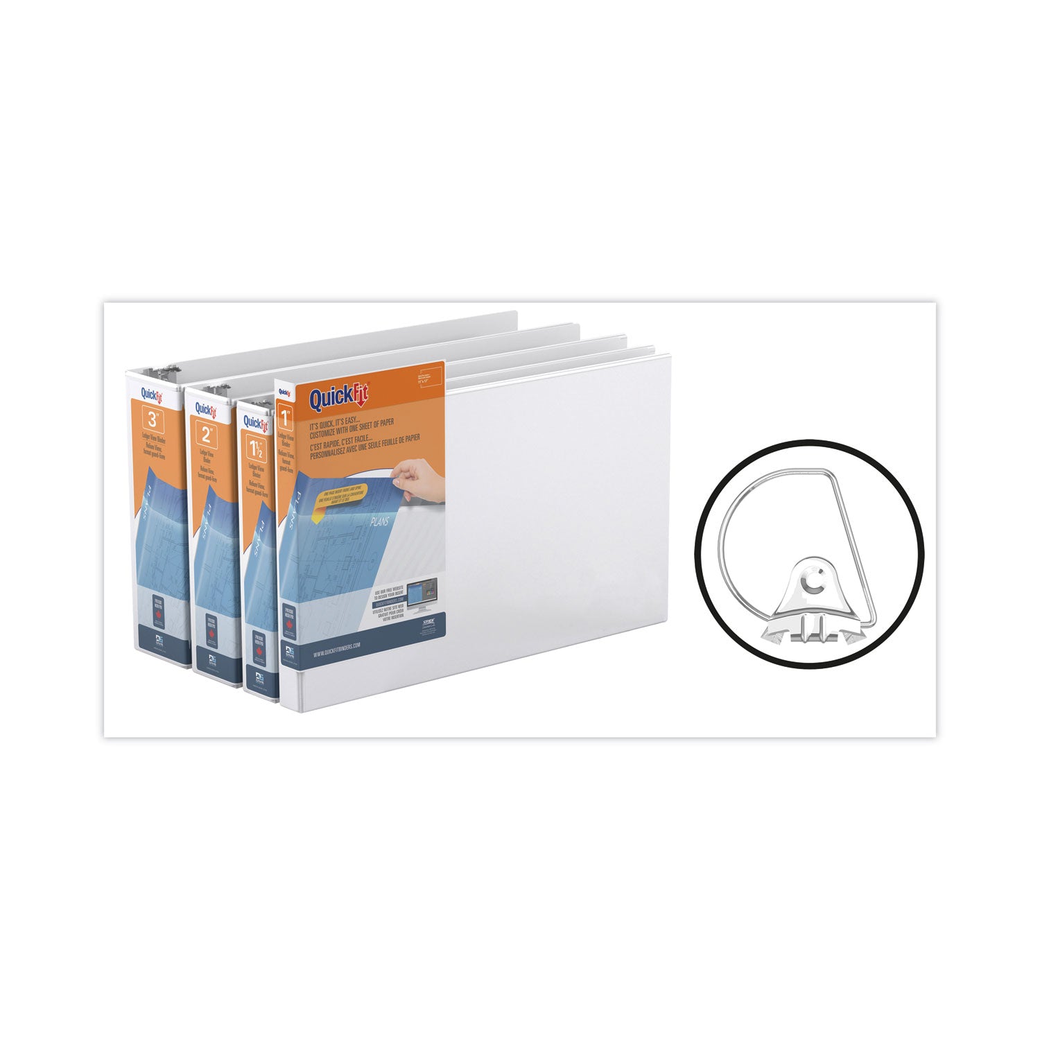 Stride Quickfit Ledger D-Ring View Binder, 3 Rings, 3" Capacity, 11 X 17, White