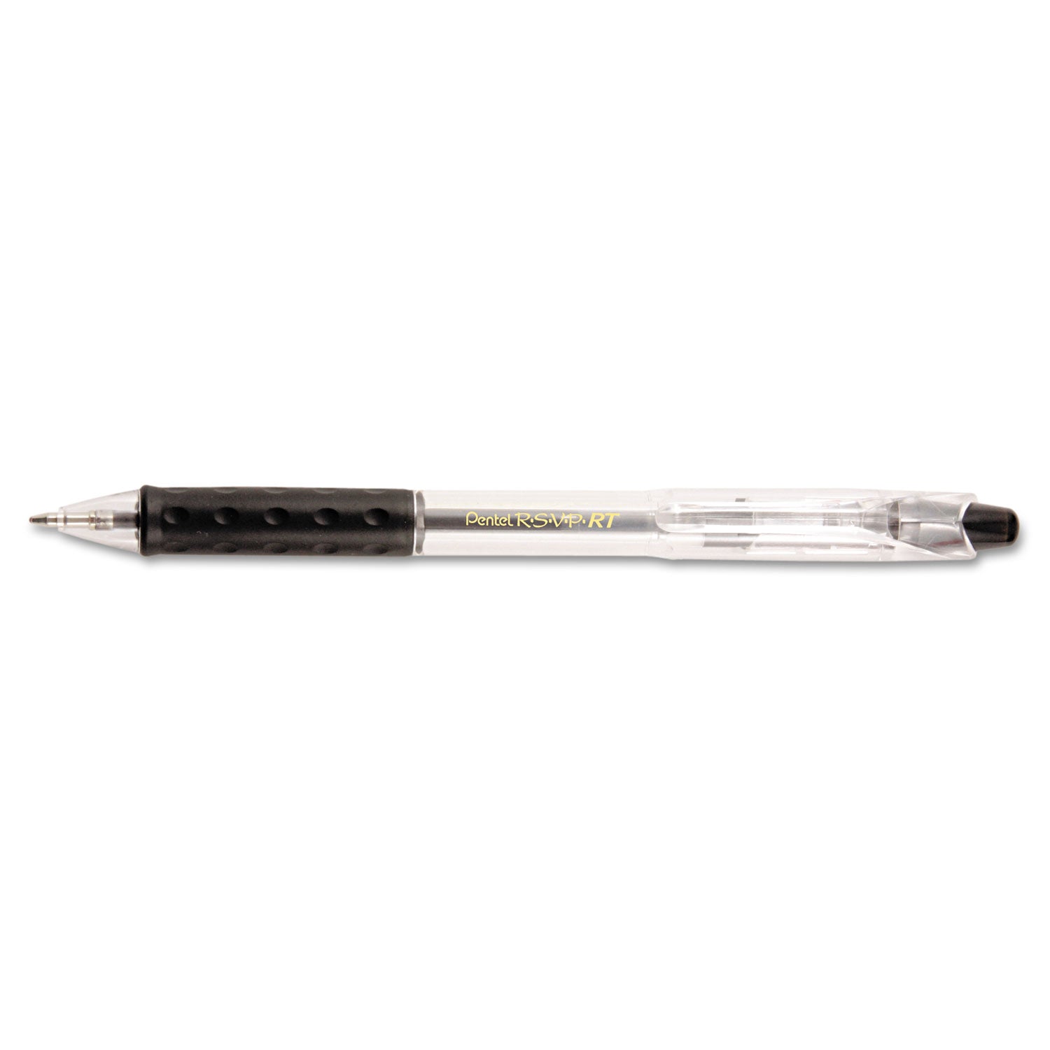 Pentel® R.s.v.p. Rt Ballpoint Pen, Retractable, Medium 1 Mm, Black Ink, Clear Barrel, Dozen