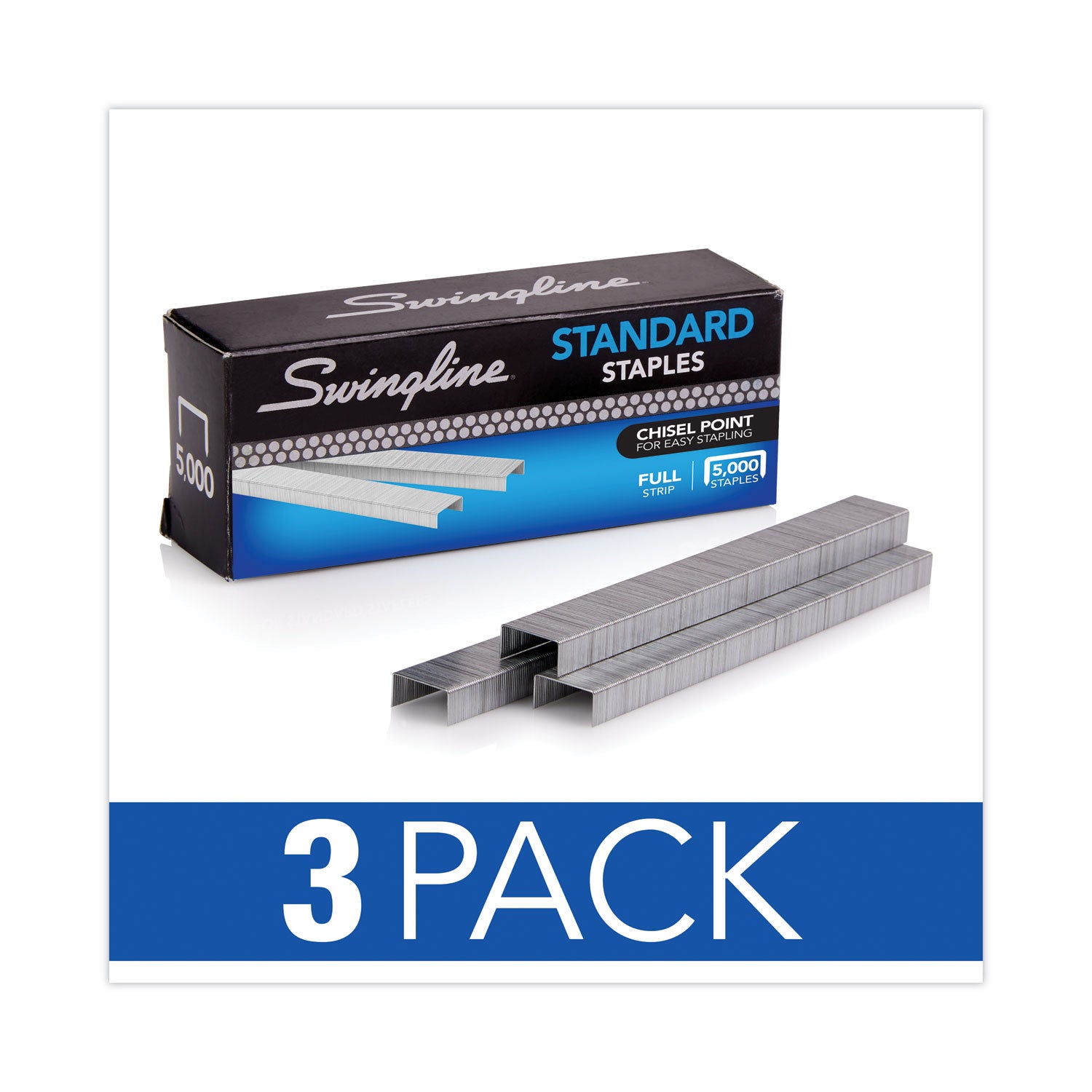 Swingline® S.F. 1 Standard Staples, 0.25" Leg, 0.5" Crown, Steel, 5,000/Box, 3 Boxes/Pack