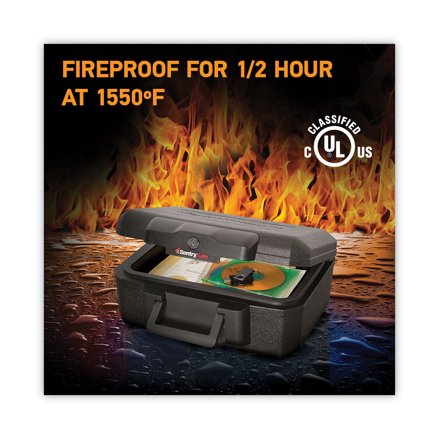 Sentry® Safe 1200 Series Fire Chest, 0.18 Cu Ft, 14.3w X 11.2d X 6.1h, Black