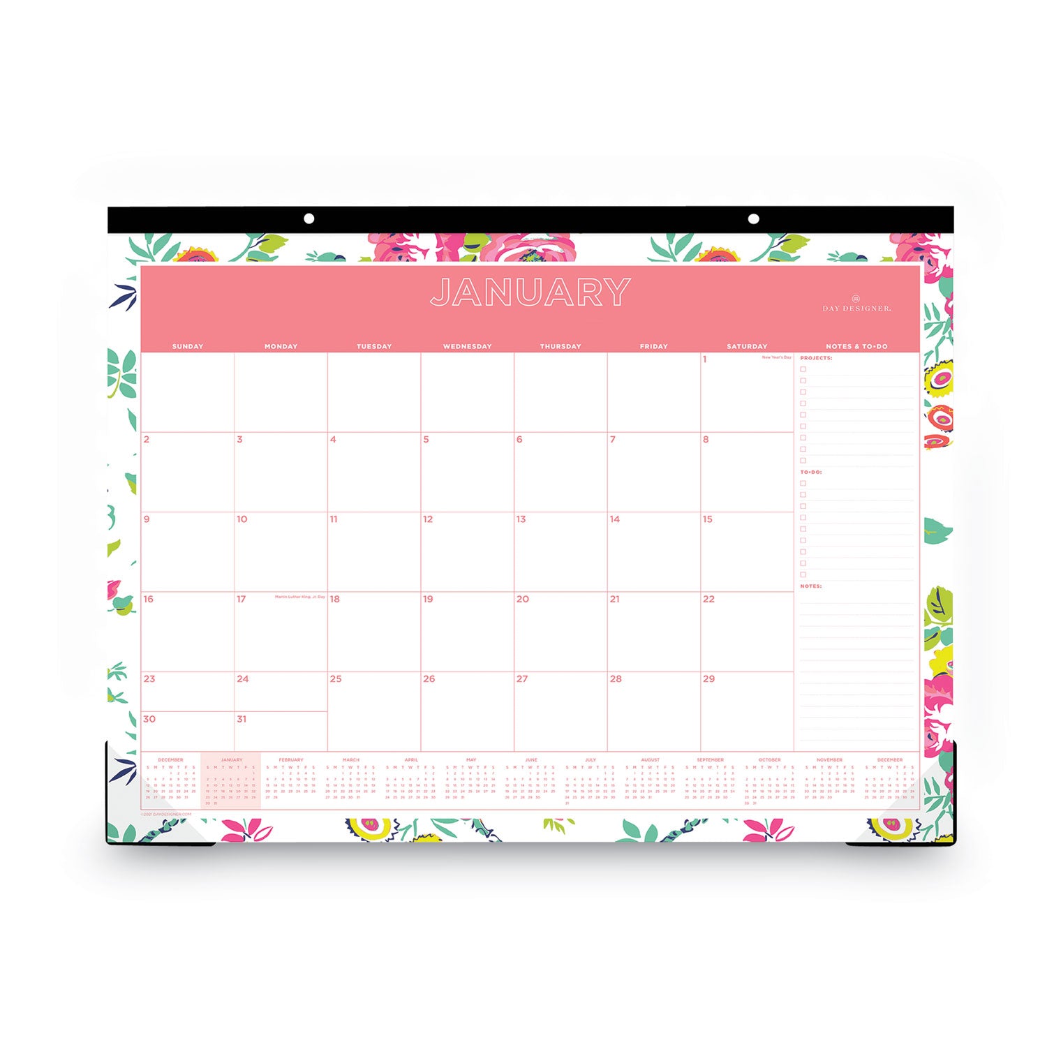 Blue Sky® Day Designer Peyton Desk Pad Calendar, Floral Artwork, 22 x 17, Black Binding, Clear Corners, 12-Month (Jan to Dec): 2025