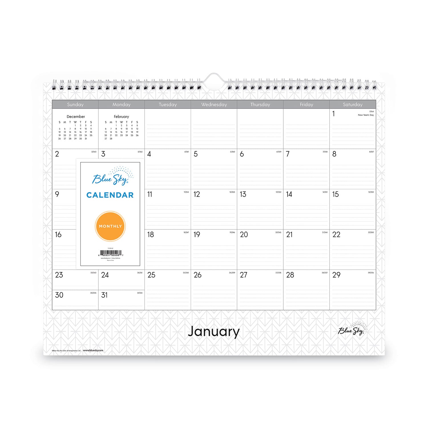 Blue Sky® Enterprise Wall Calendar, Geometric Artwork, 15 x 12, White/Gray Sheets, 12-Month (Jan to Dec): 2025