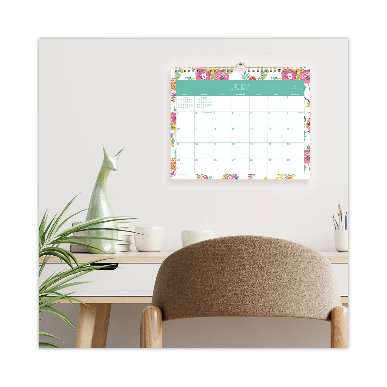 Blue Sky® Day Designer Peyton Academic Wall Calendar, Floral Artwork, 11 x 8.75, White Sheets, 12-Month (July to June): 2024 to 2025