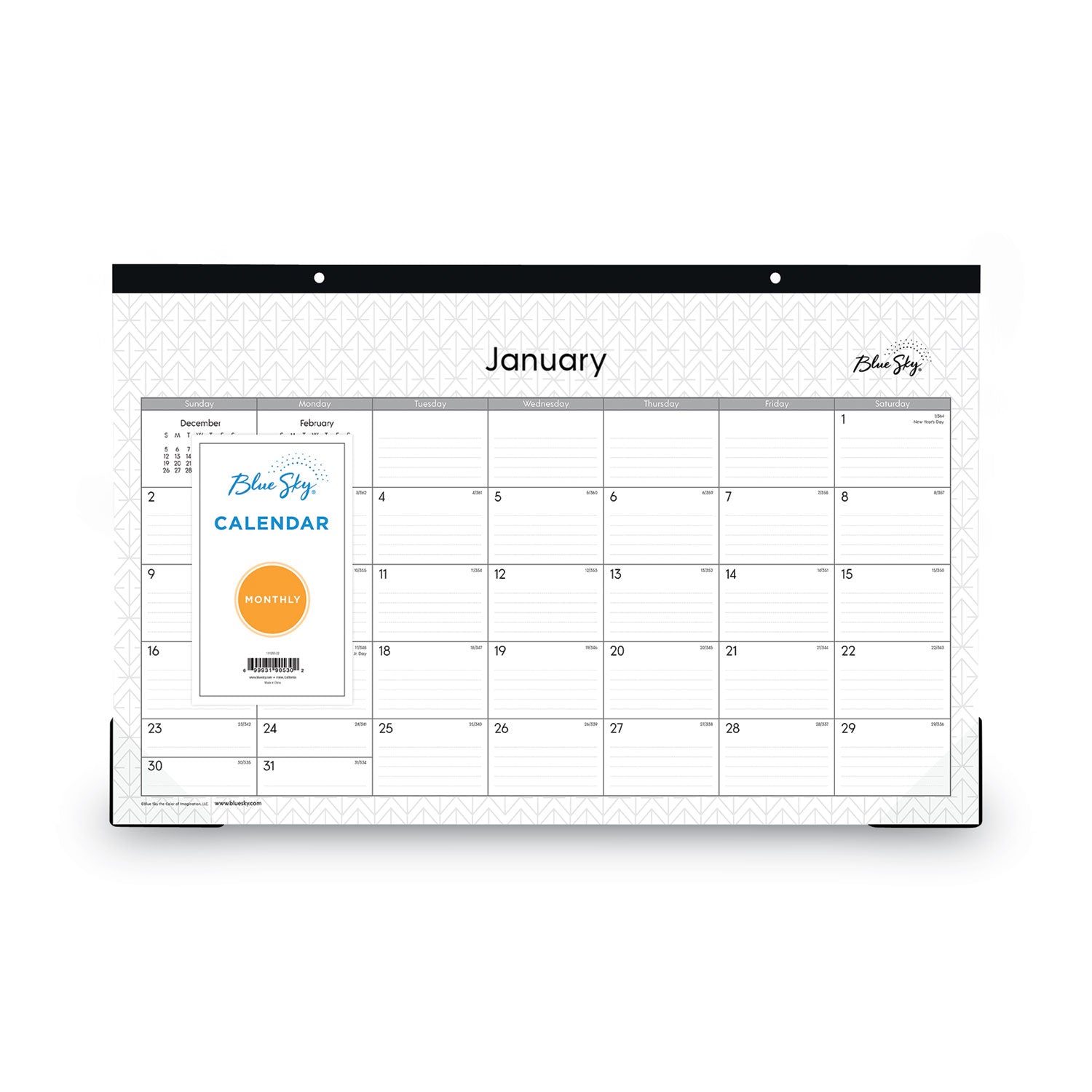 Blue Sky® Enterprise Desk Pad, Geometric Artwork, 17 x 11, White/Gray Sheets, Black Binding, Clear Corners, 12-Month (Jan to Dec): 2025