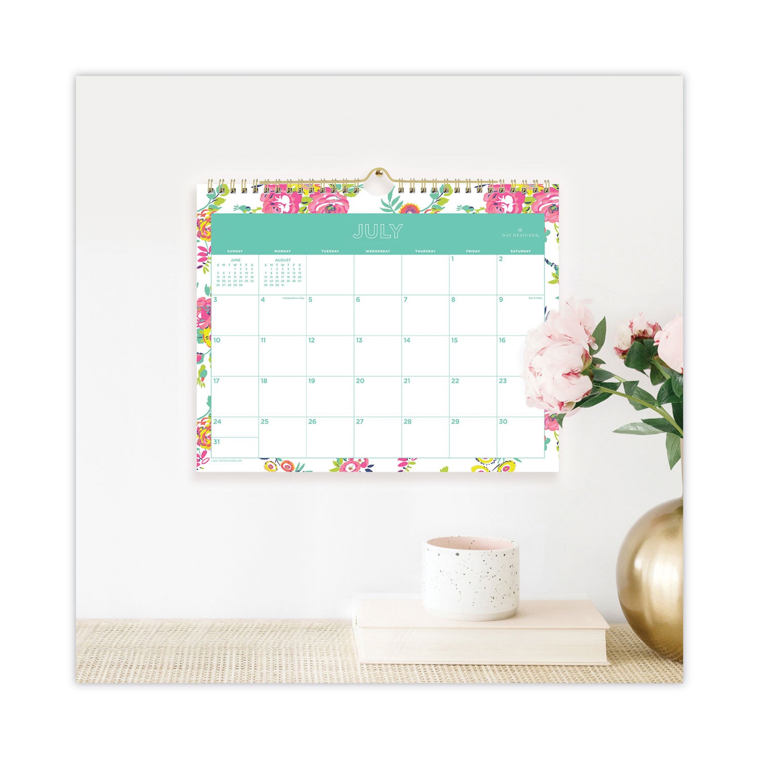 Blue Sky® Day Designer Peyton Academic Wall Calendar, Floral Artwork, 11 x 8.75, White Sheets, 12-Month (July to June): 2024 to 2025