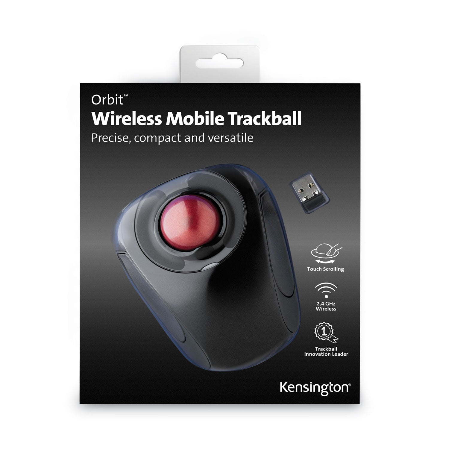 Kensington® Orbit Wireless Mobile Trackball, 2.4 Ghz Frequency/30 Ft Wireless Range, Left/right Hand Use, Black/red