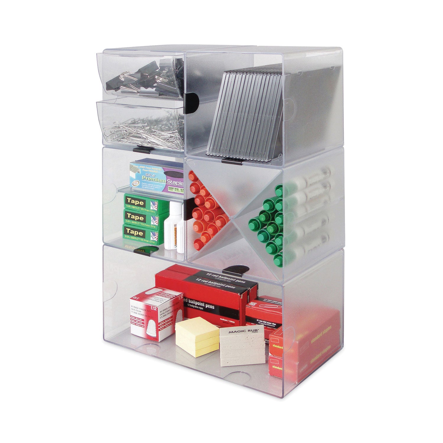 deflecto® Stackable Cube Organizer, Double Cube, Plastic, 12 x 6 x 6, Clear