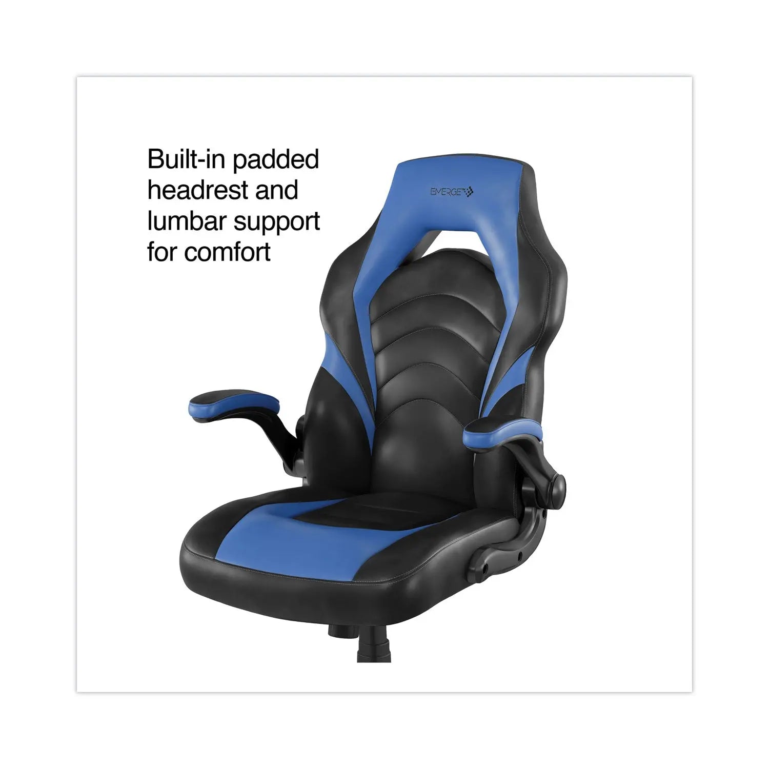 Vortex Bonded Leather Gaming Chair, Supports Up to 301 lbs, 17.9" to 21.6" Seat Height, Blue/Black, Black Base Emerge™ Flipcost