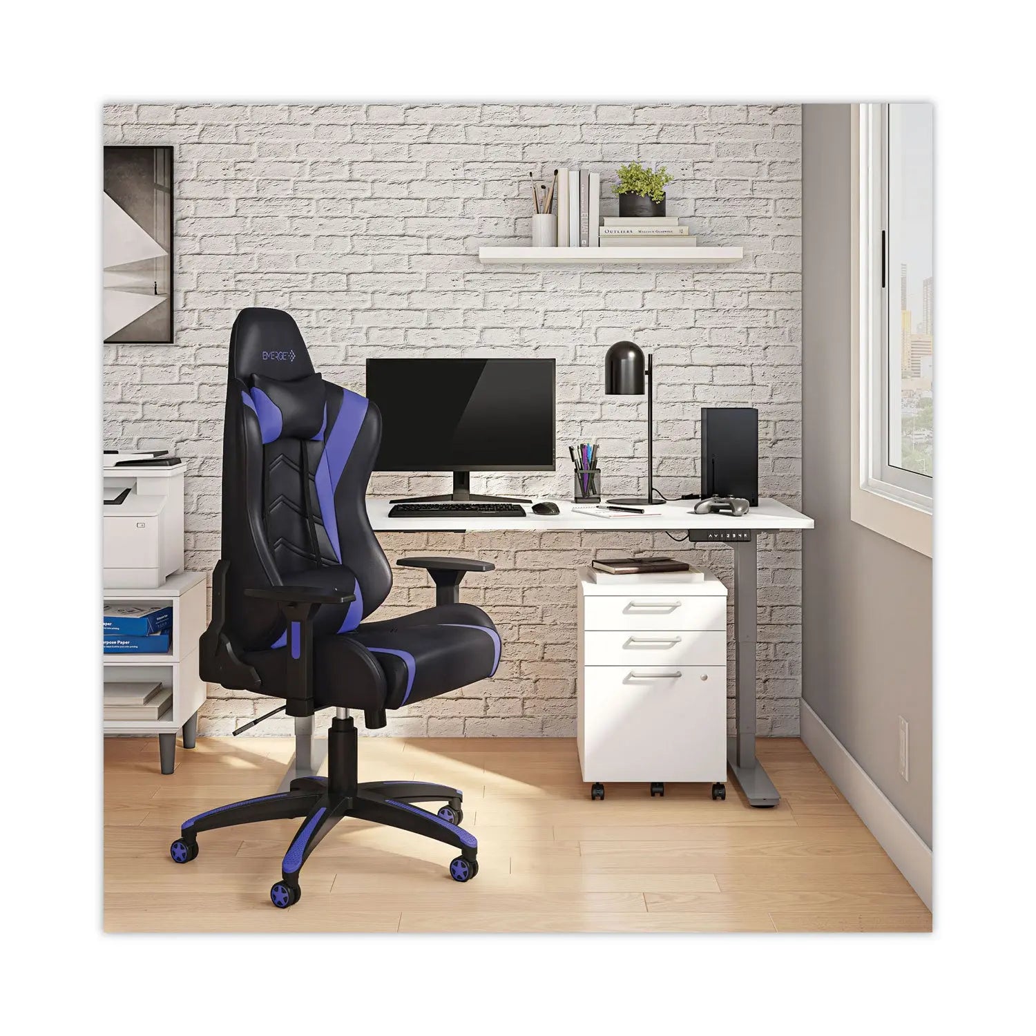 Emerge™ Vartan Bonded Leather Gaming Chair, Supports Up to 275 lbs, Blue/Black Seat, Blue/Black Back, Black Base Emerge™ Flipcost