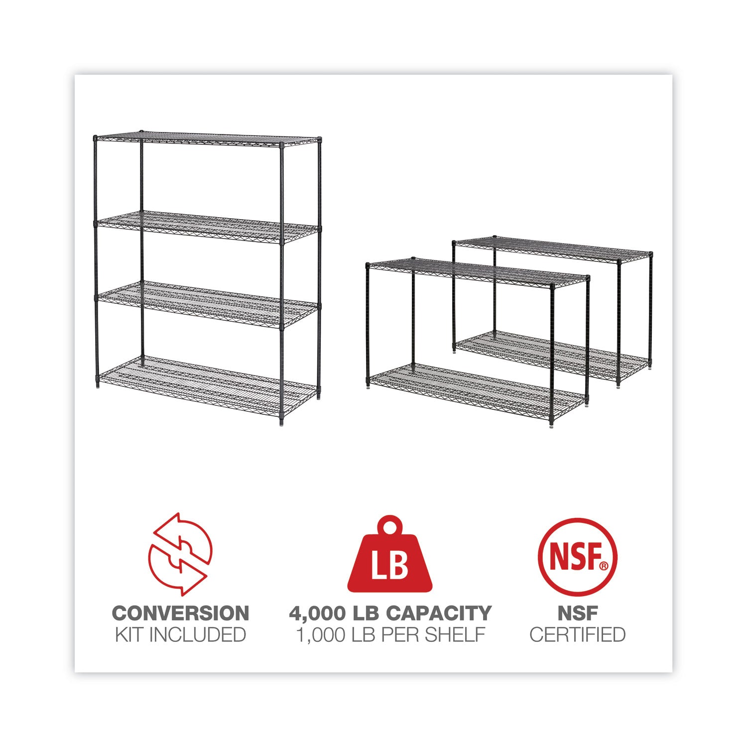 Alera® All-Purpose Wire Shelving Starter Kit, Four-Shelf, 60w x 24d x 72h, Black Anthracite Plus