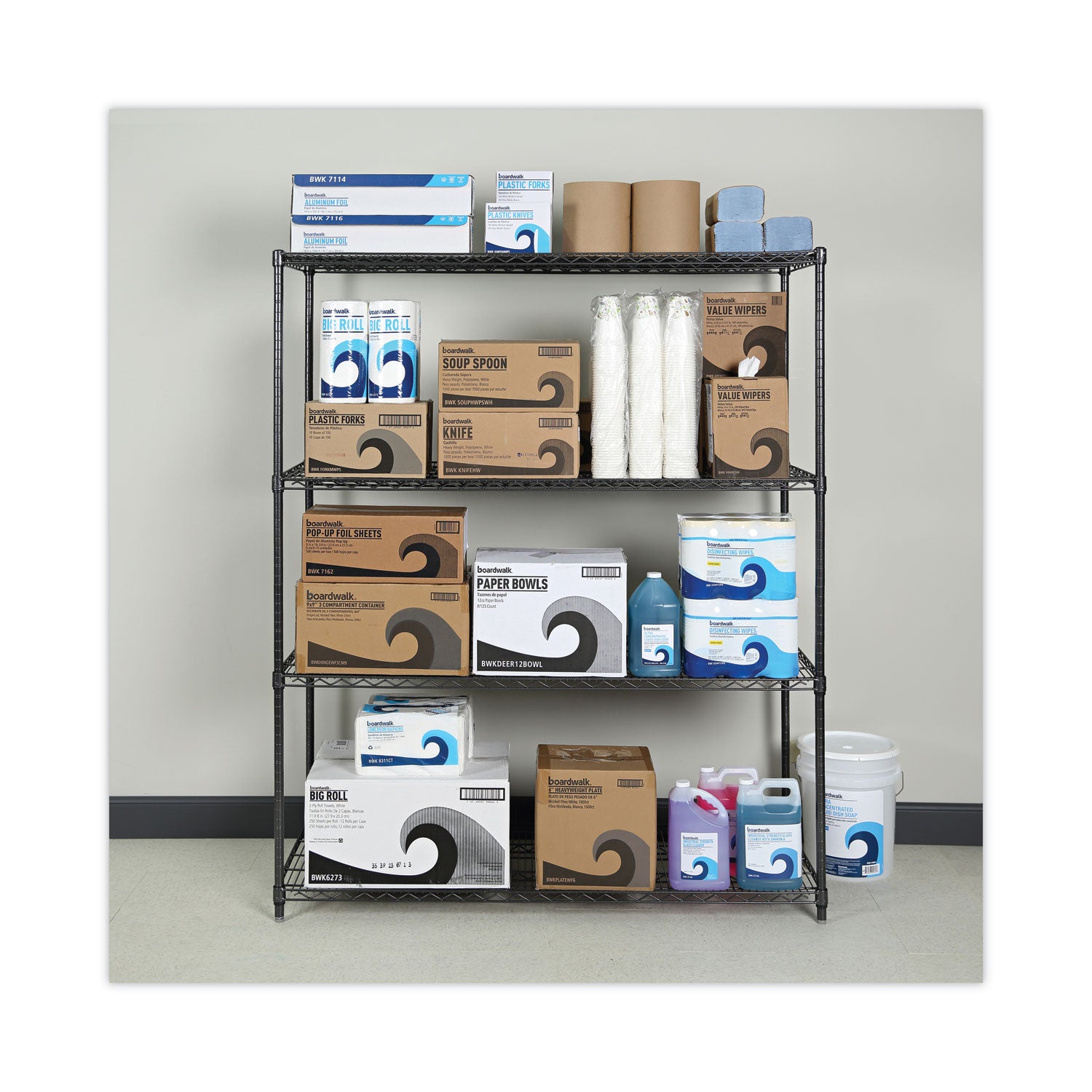 Alera® All-Purpose Wire Shelving Starter Kit, Four-Shelf, 60w x 24d x 72h, Black Anthracite Plus