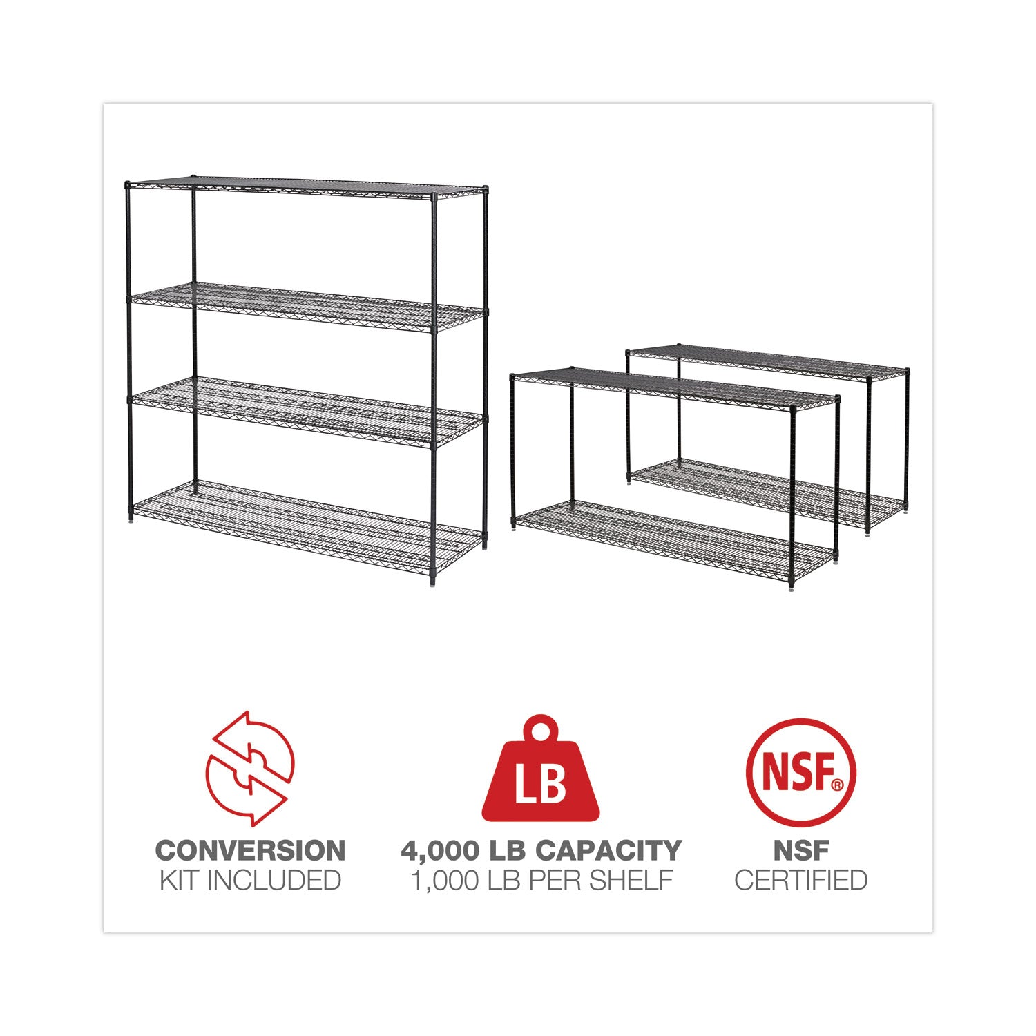 Alera® BA Plus Wire Shelving Kit, Four-Shelf, 72w x 24d x 72h, Black Anthracite Plus