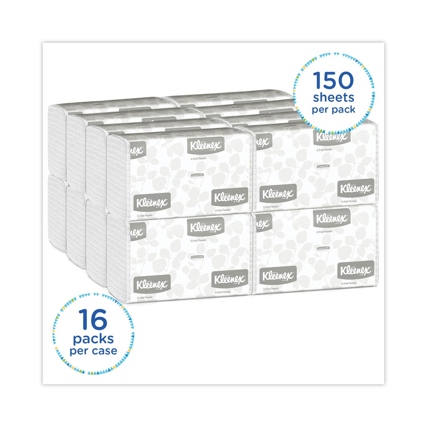 Kleenex® C-Fold Paper Towels, 1-Ply, 10.13 x 13.15, White, 150/Pack, 16 Packs/Carton