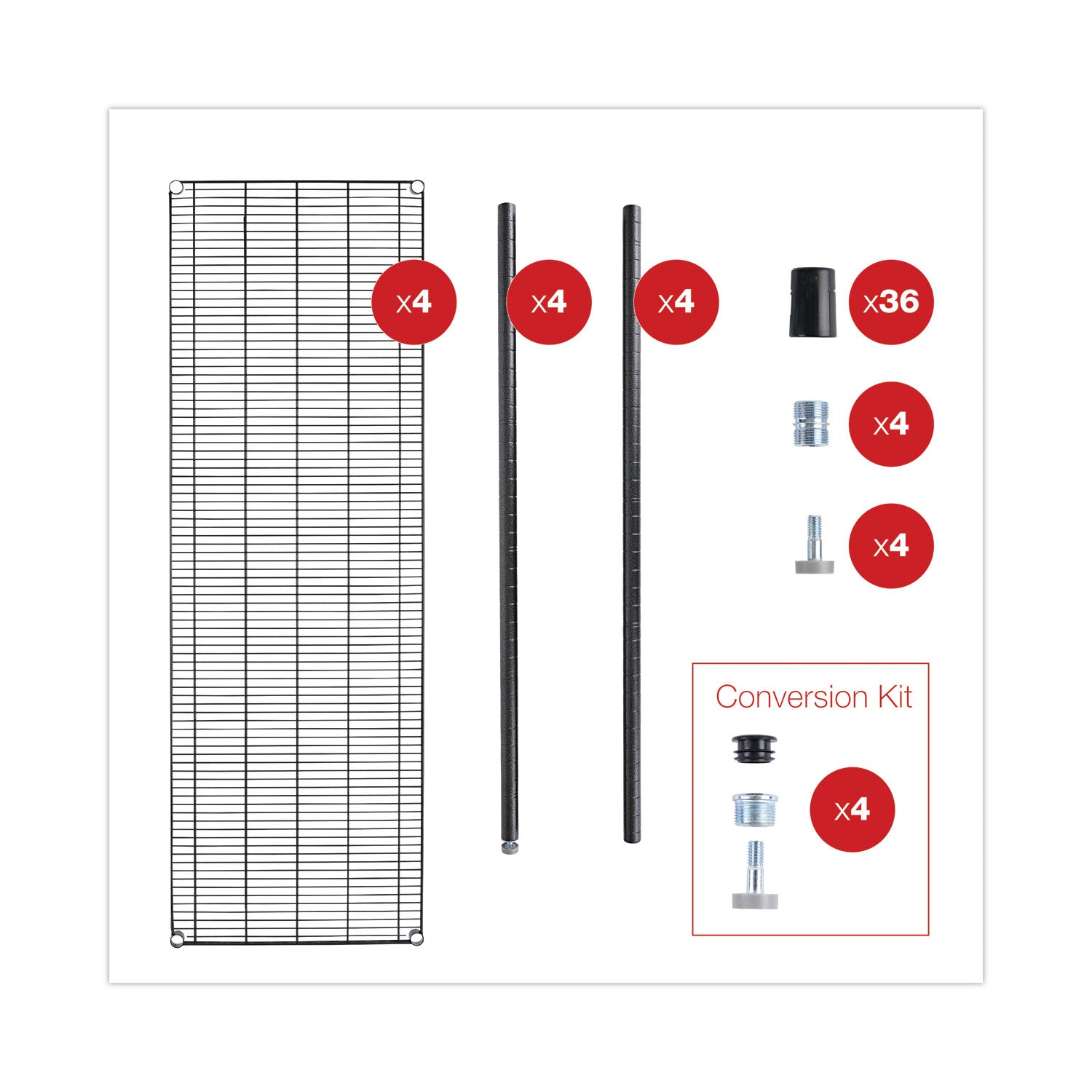 Alera® BA Plus Wire Shelving Kit, Four-Shelf, 72w x 24d x 72h, Black Anthracite Plus