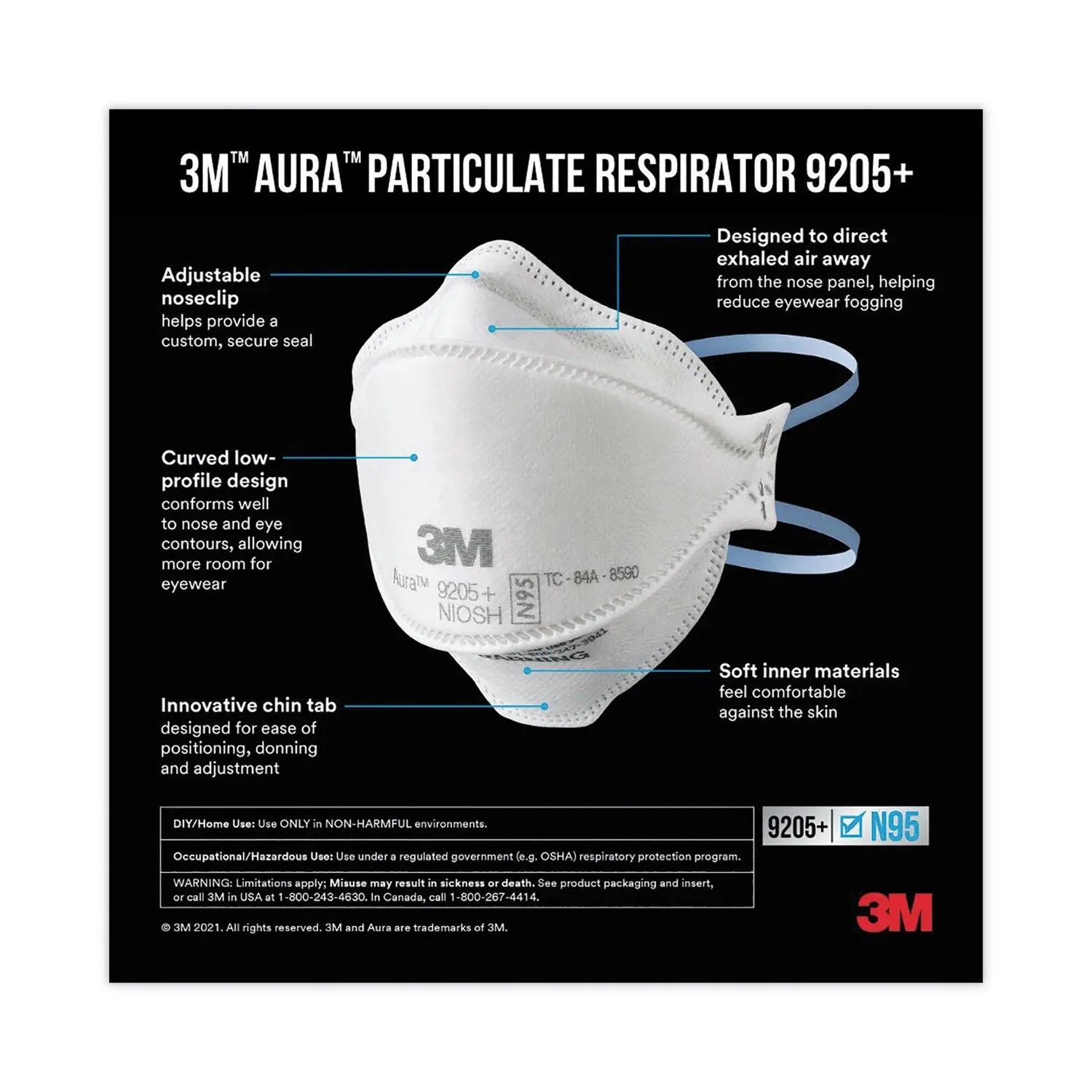 Aura Particulate Respirator 9205+, N95, One Size Fits All, 20/Pack 3M™ Flipcost