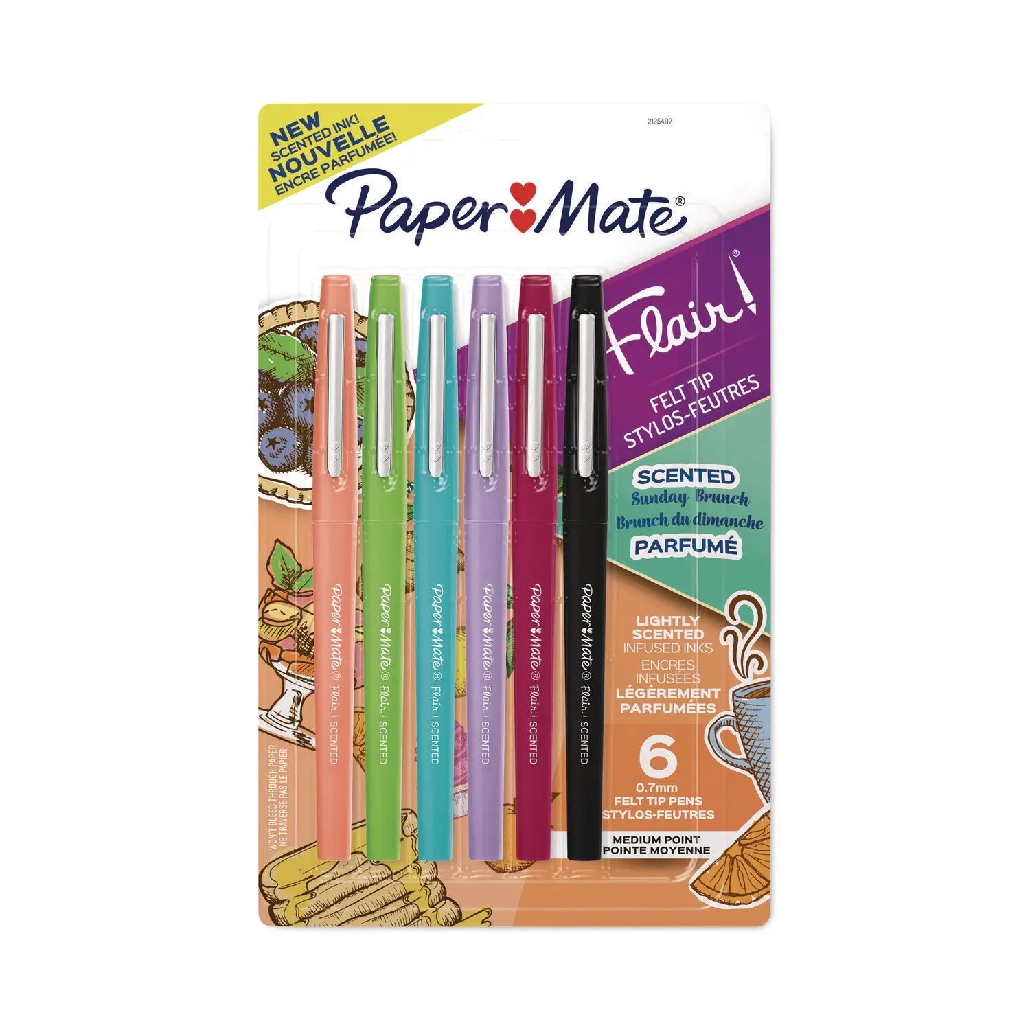 Flair Scented Felt Tip Porous Point Pen, Stick, Medium 0.7 mm, Assorted Ink and Barrel Colors, 6/Pack