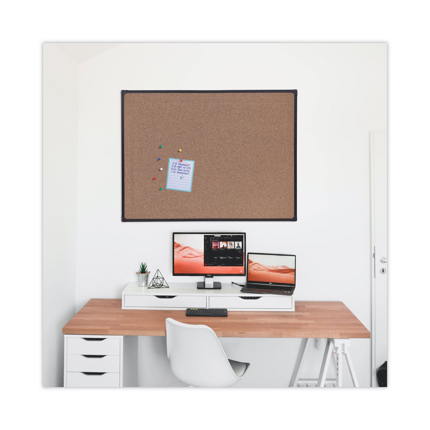 Universal® Tech Cork Board, 48" x 36", Brown Surface, Black Aluminum Frame