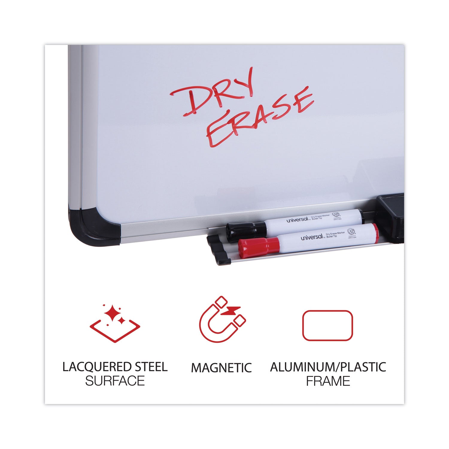 Universal® Magnetic Steel Dry Erase Marker Board, 36" x 24", White Surface, Satin Aluminum Frame