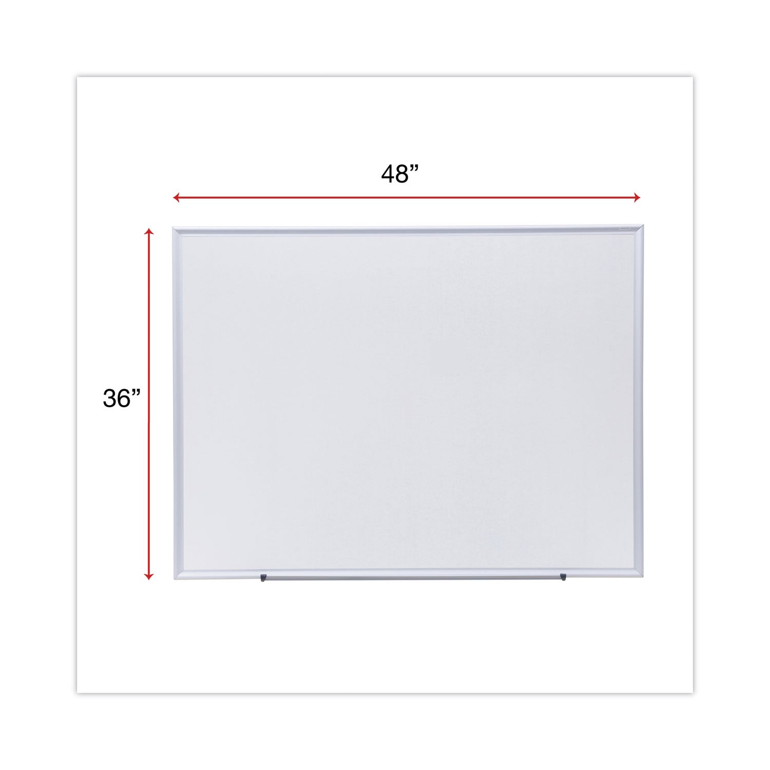 Universal® Deluxe Melamine Dry Erase Board, 48" x 36", White Surface, Satin Aluminum Frame