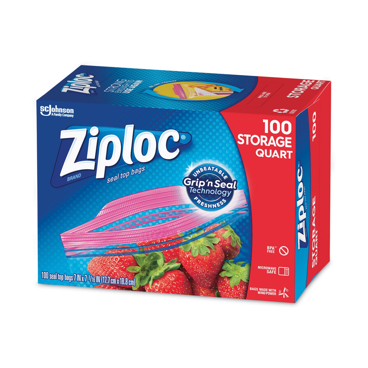 Ziploc® Seal Top Bags, Quart, 7.44" x 7", Clear, 100/Box