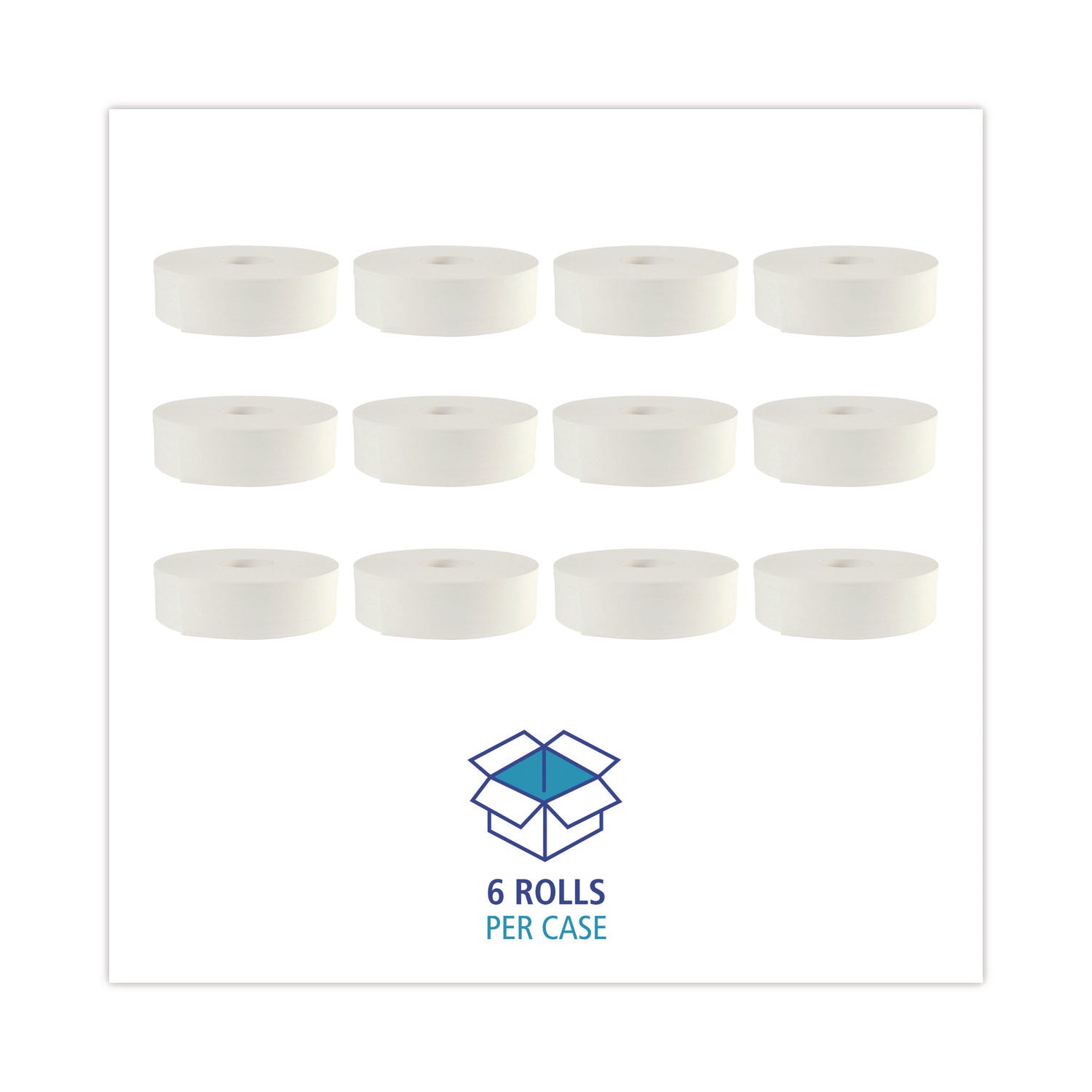 Boardwalk® JRT Bath Tissue, Jumbo, Septic Safe, 2-Ply, White, 3.5" x 2,000 ft, 12" dia, 6 Rolls/Carton