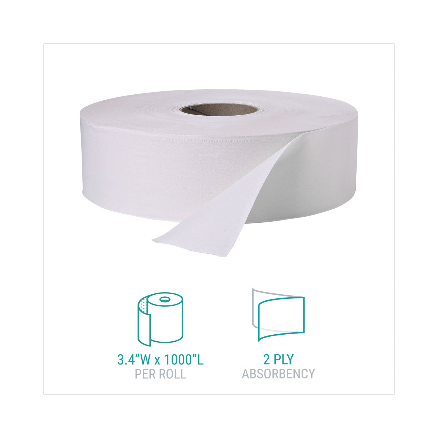 Windsoft® Jumbo Roll Bath Tissue, Septic Safe, 2 Ply, White, 3.4" x 1,000 ft, 12 Rolls/Carton