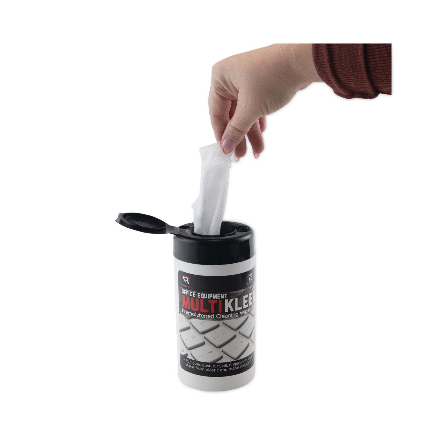 Read Right® Office Equipment MultiKleen Wet Wipes, Cloth, 5.44 x 6.38, 75/Tub