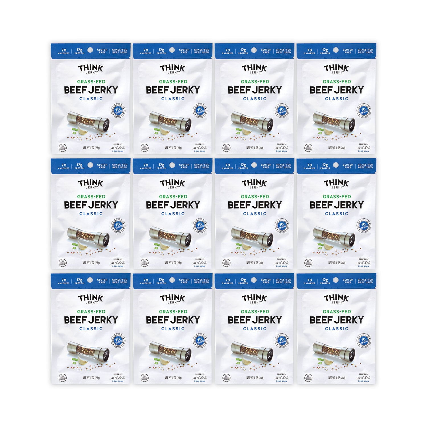 Think Jerky® Classic Beef Jerky, 1 oz Pouch, 12/Pack