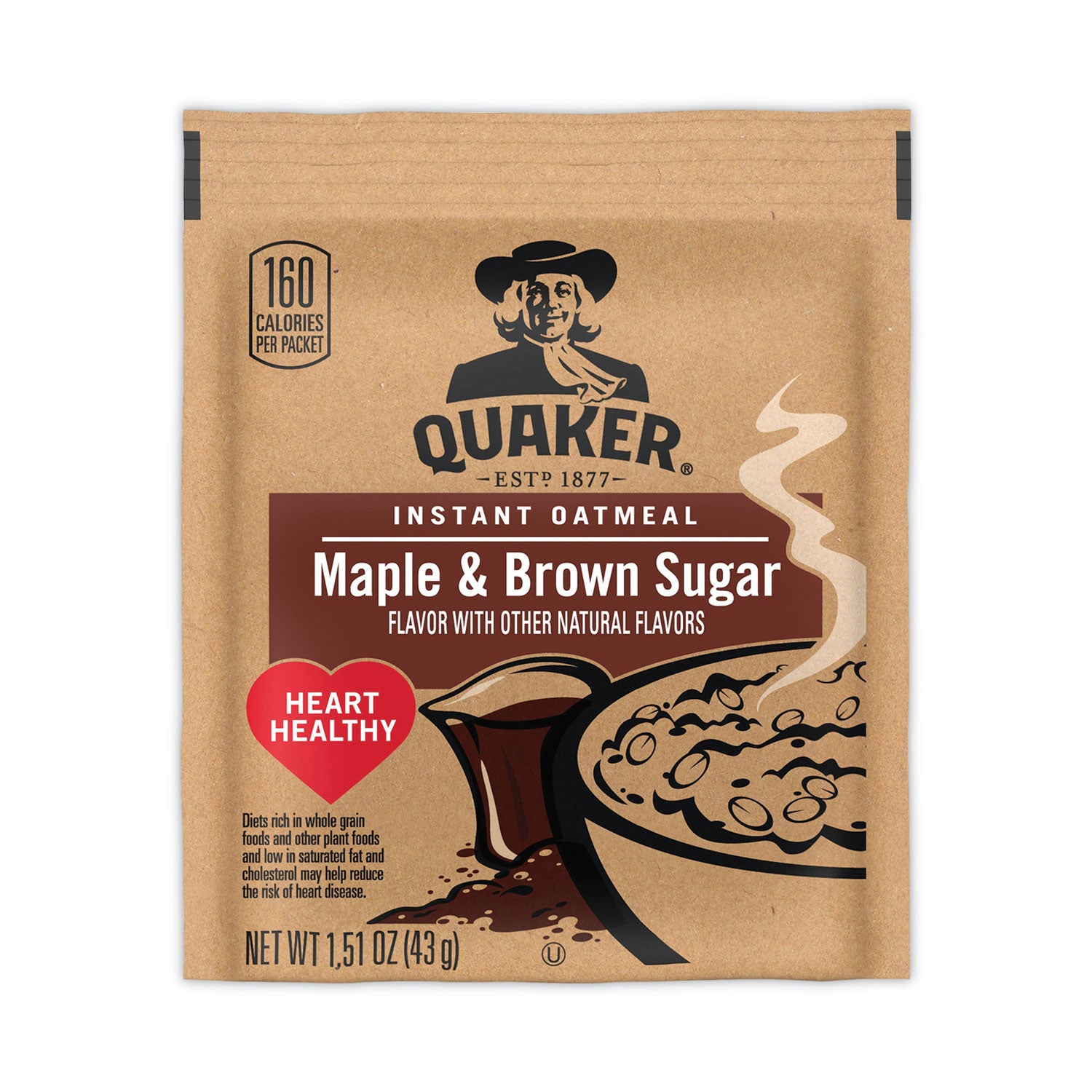Instant Oatmeal, Maple and Brown Sugar, 1.51 oz Packet, 40/Carton