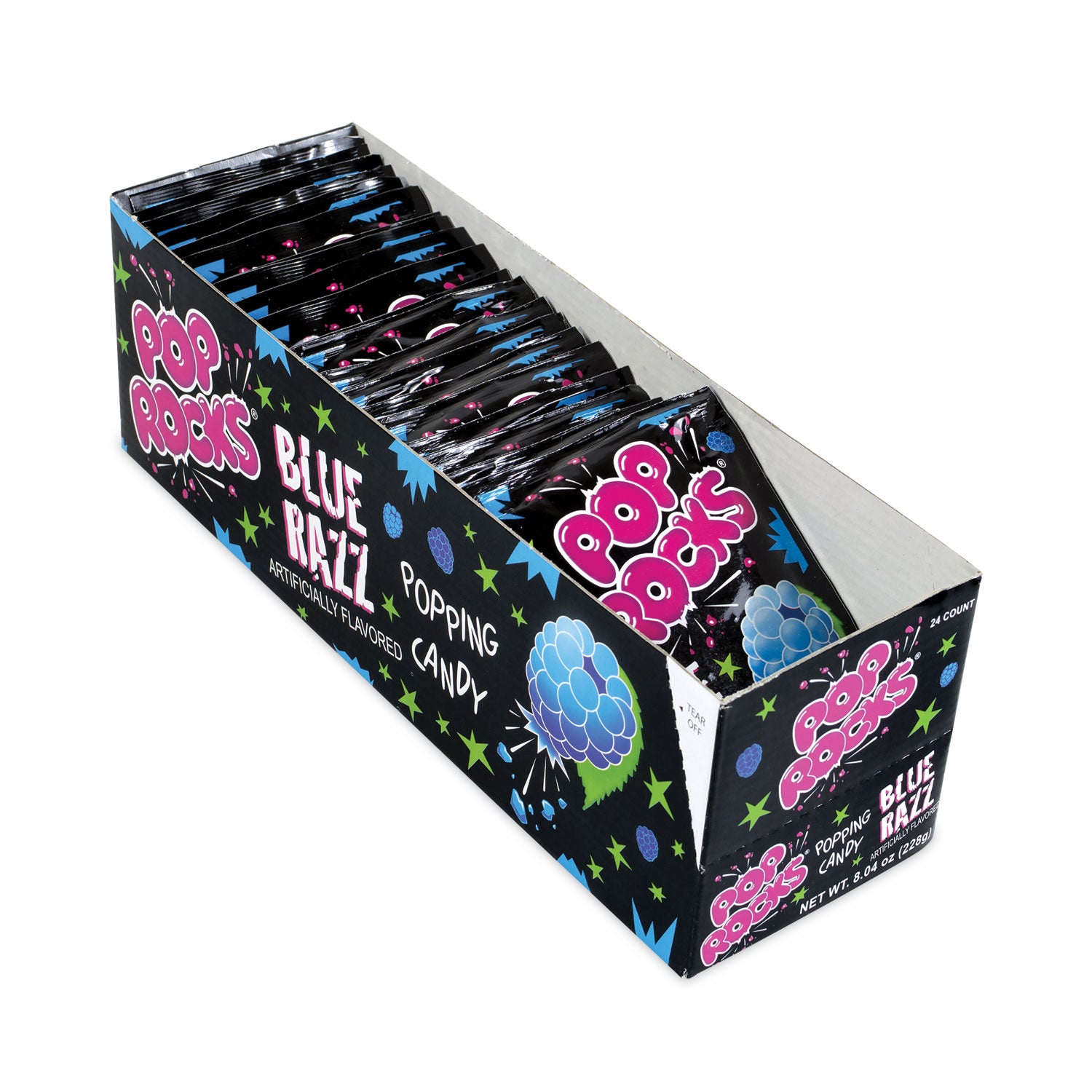 POP ROCKS® Sugar Candy, Blue Raspberry, 0.33 oz Pouches, 24/Carton