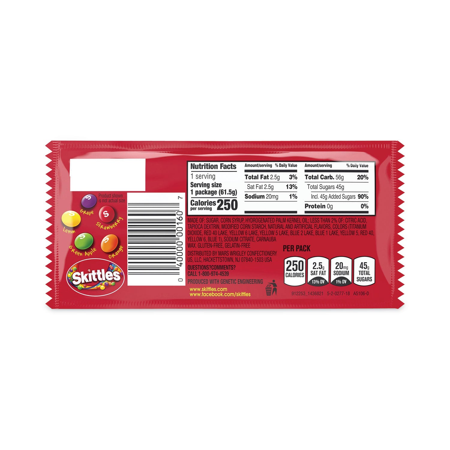 Skittles® Chewy Candy, Original, 2.17 oz Bag, 36 Bags/Carton