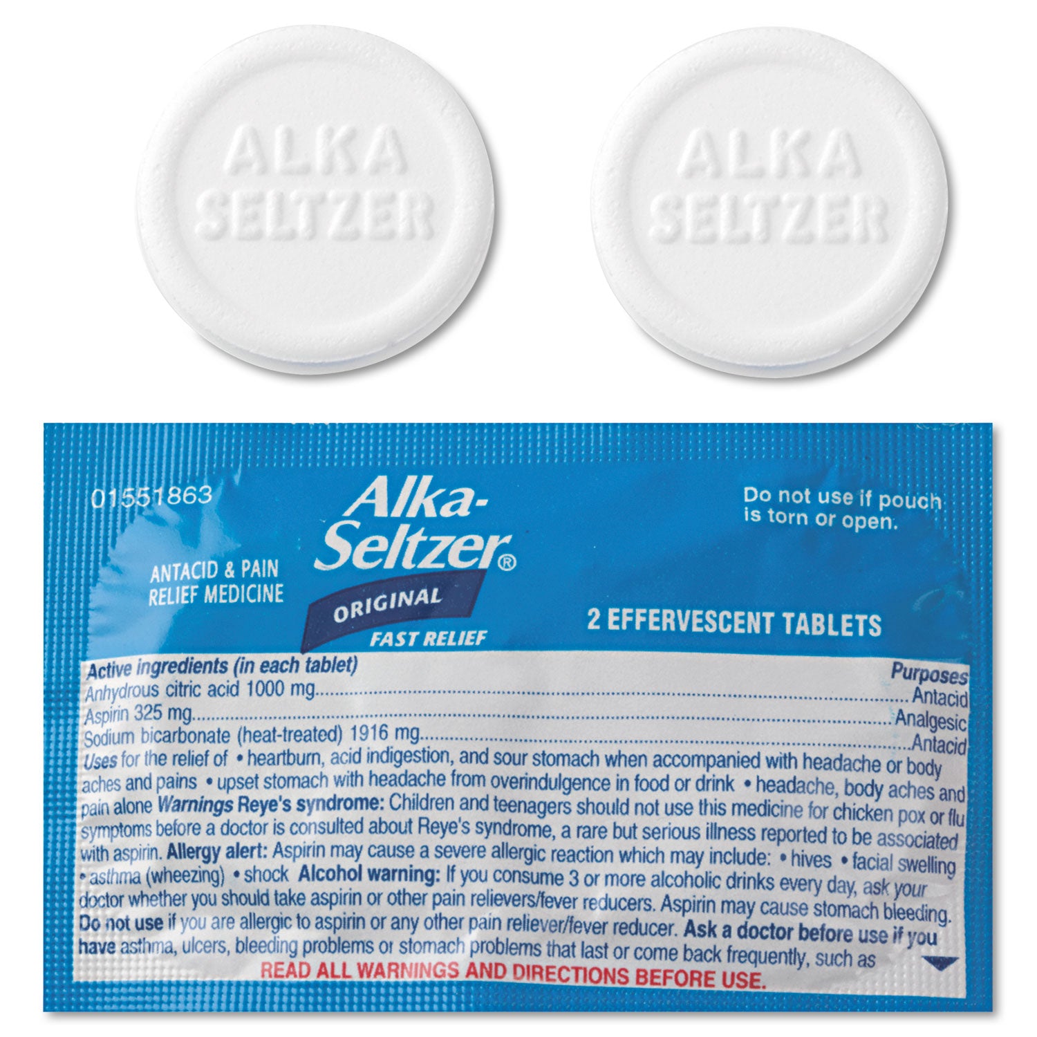 Alka-Seltzer® Antacid And Pain Relief Medicine, Two-Pack, 50 Packs/box