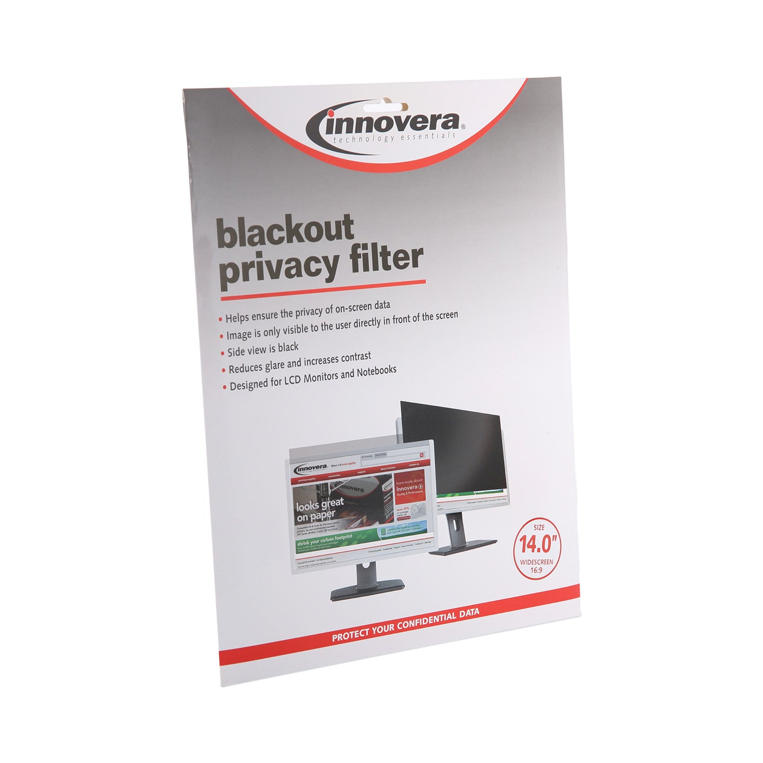 Innovera® Blackout Privacy Filter for 14" Widescreen Laptop, 16:9 Aspect Ratio