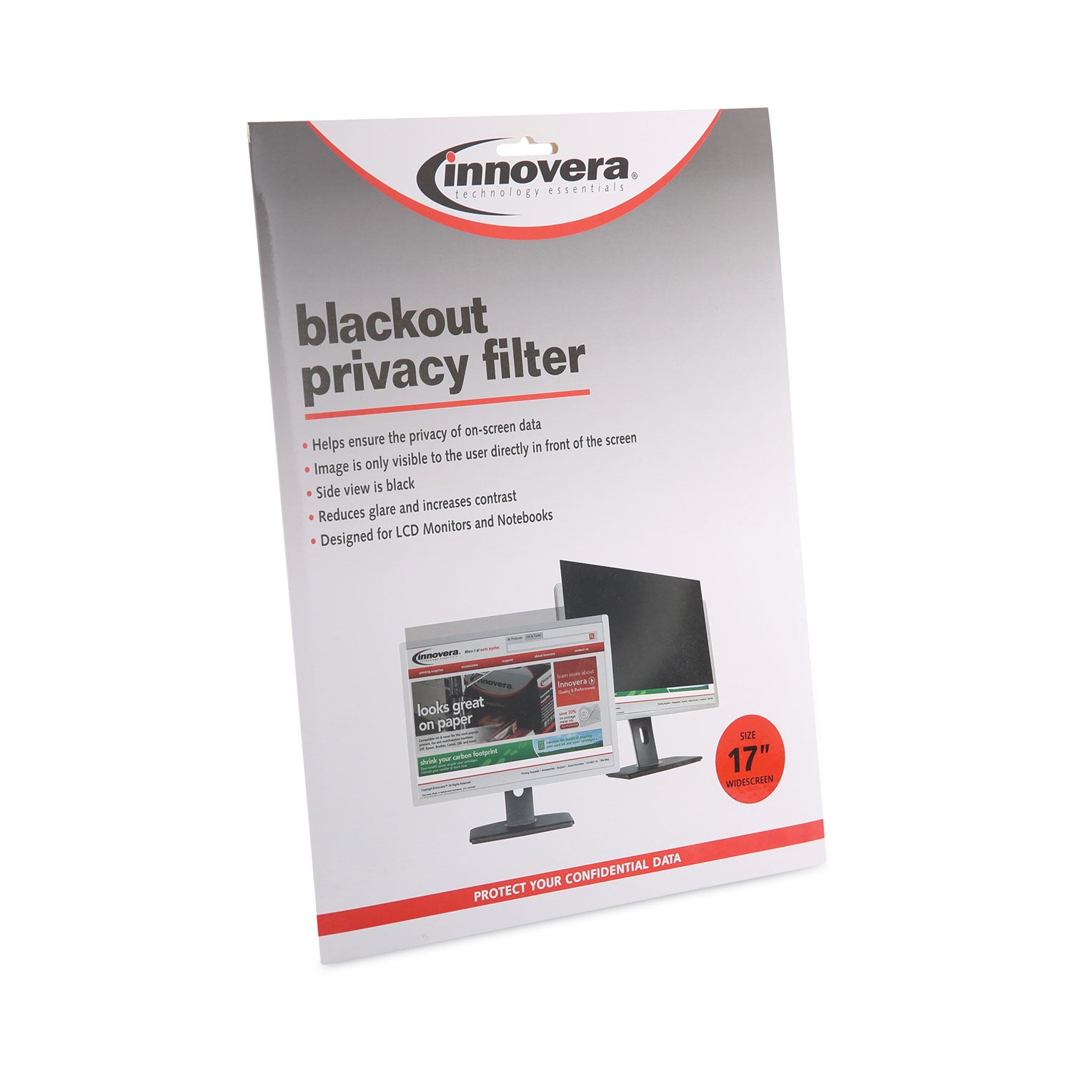 Innovera® Blackout Privacy Filter for 17" Widescreen Flat Panel Monitor/Laptop, 16:10 Aspect Ratio