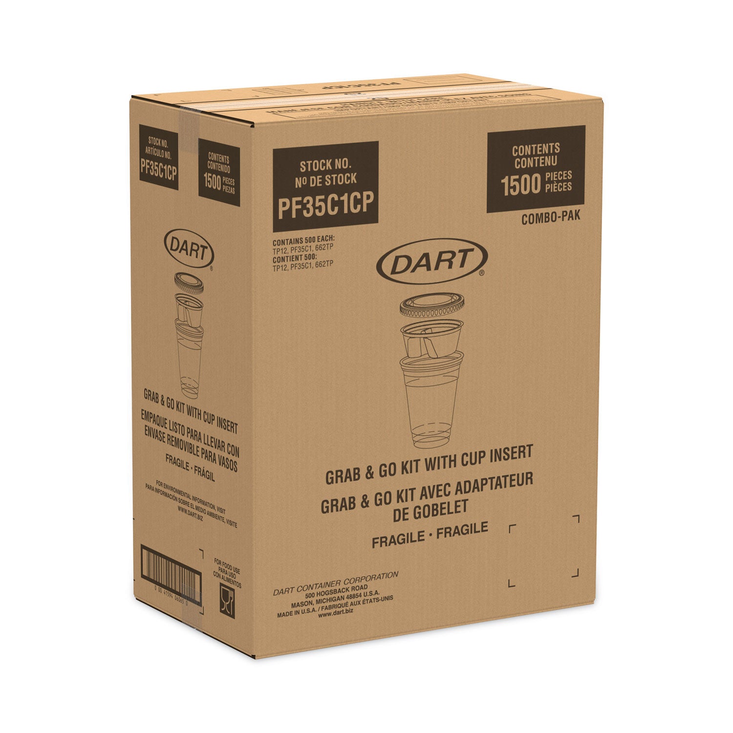 Dart® Clear PET Grab n Go Kit Combo with Insert, 12 oz, Plastic, Clear, 500/Carton