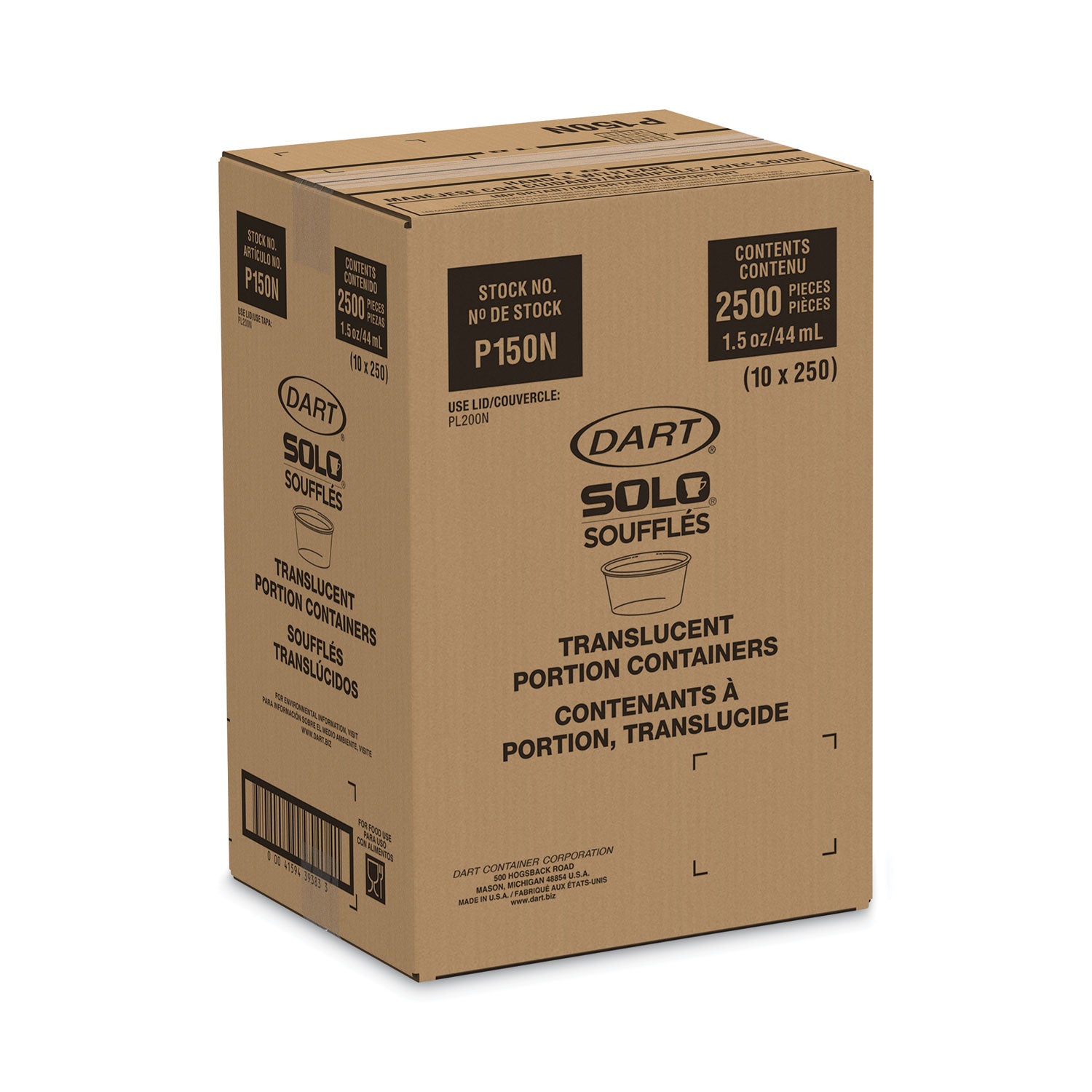 Dart® Polystyrene Portion Cups, 1.5 oz, Plastic, Translucent, 2,500/Carton