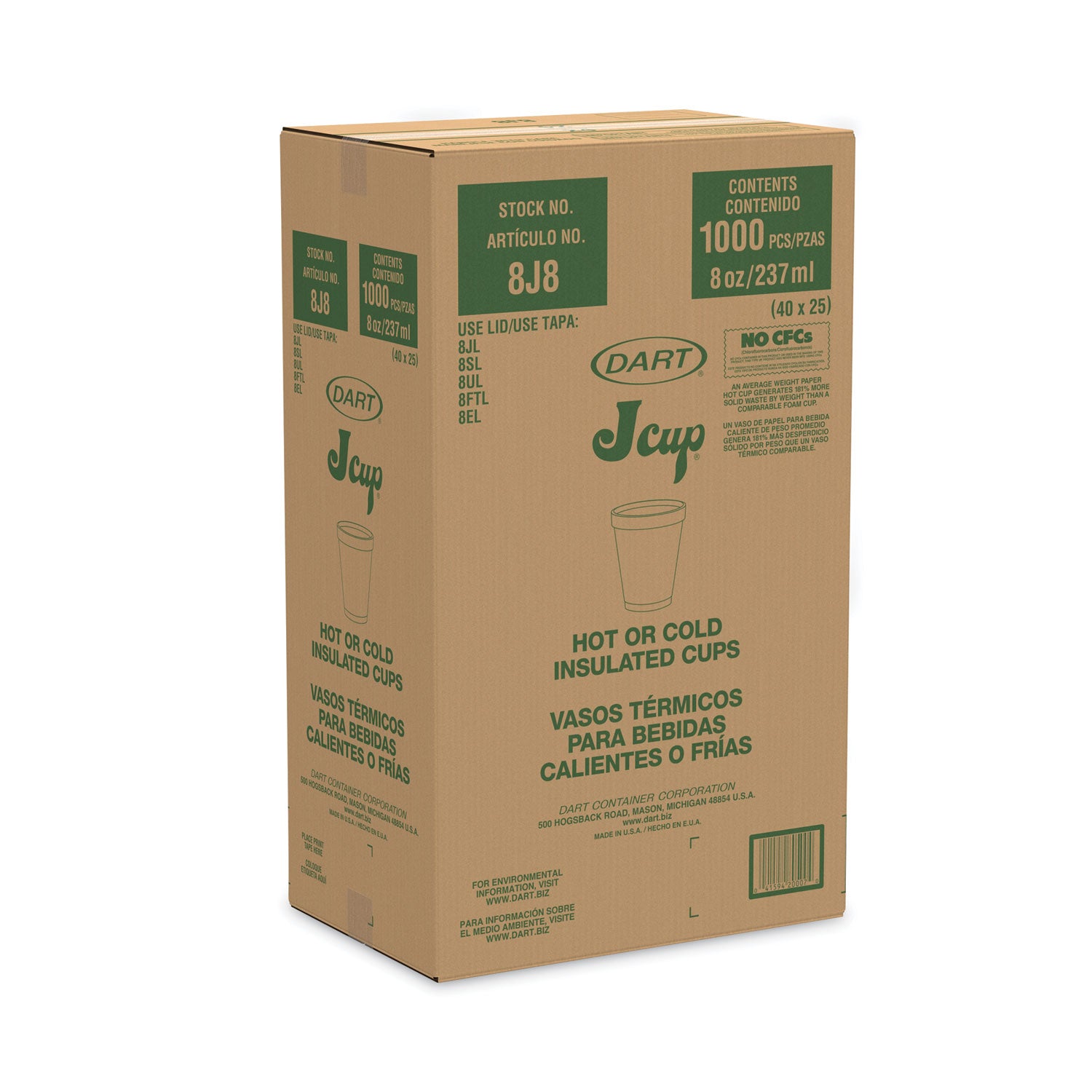 Dart® Foam Drink Cups, 8 Oz, White, 25/bag, 40 Bags/carton