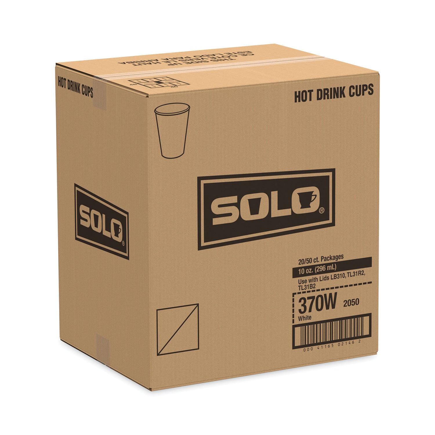 SOLO® Single-Sided Poly Paper Hot Cups, 10 oz, White, 50/Sleeve, 20 Sleeves/Carton